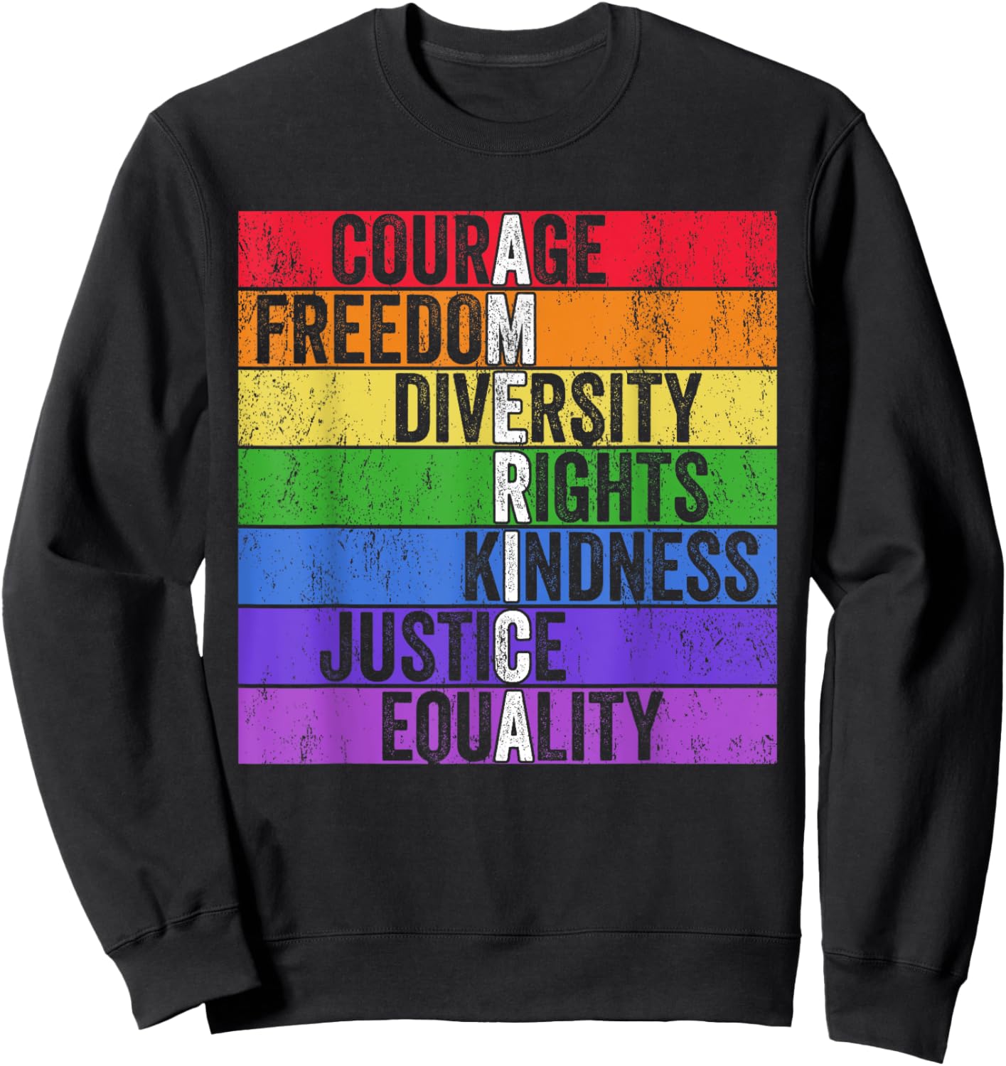Courage Freedom Diversity Rights Kindness Justice Equality Sweatshirt - Sweatshirt | Black