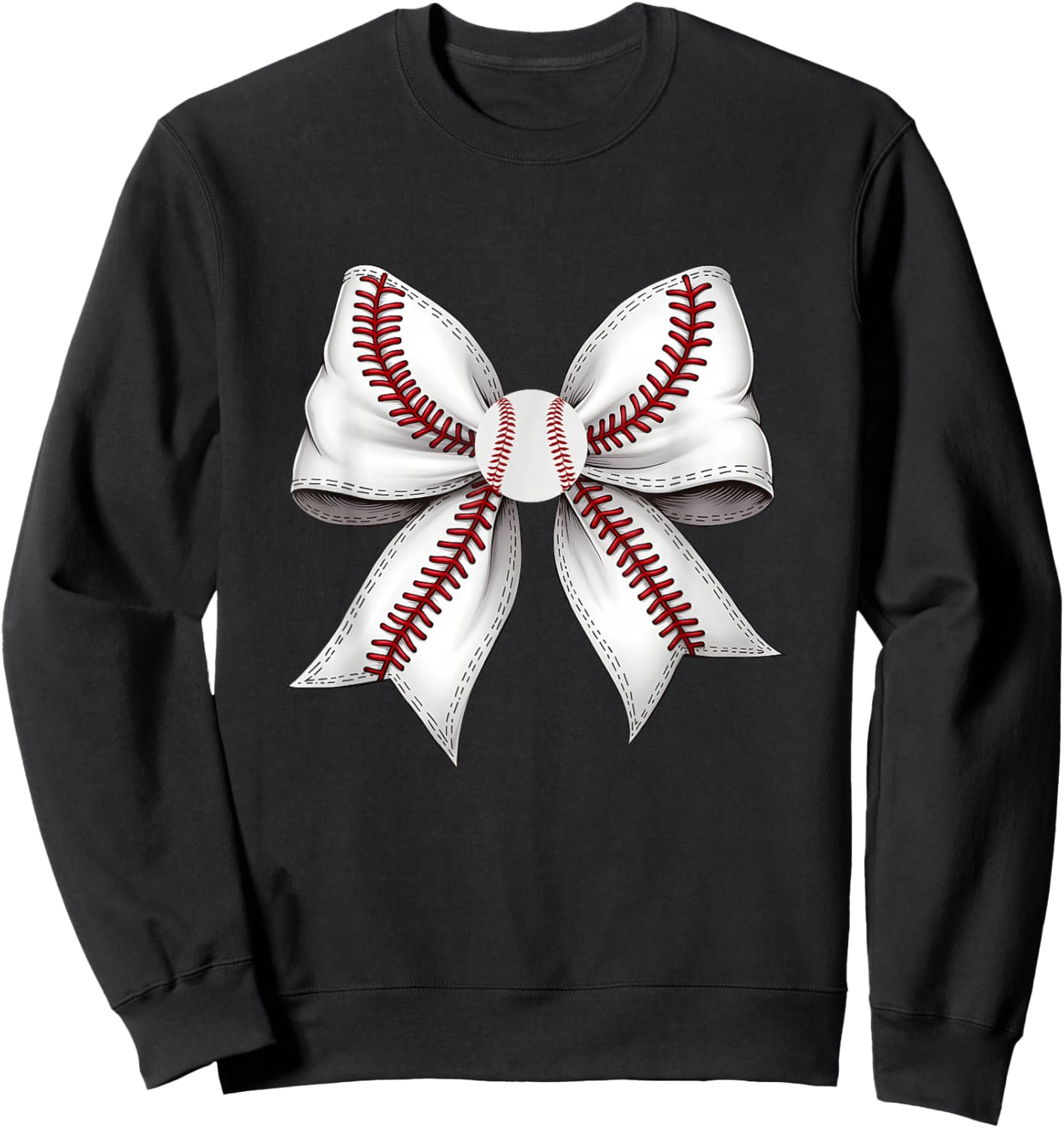 Unique Baseball Stitch Pattern Bow Design Sweatshirt - Sweatshirt | Black