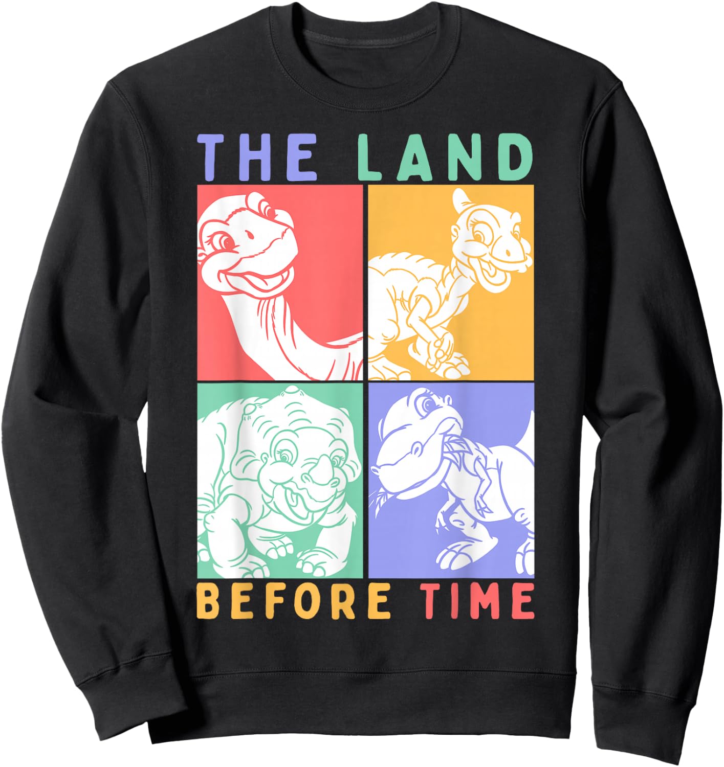 Land Before Time Pastel Stacked Dinosaur Boxes Sweatshirt - Sweatshirt | Black
