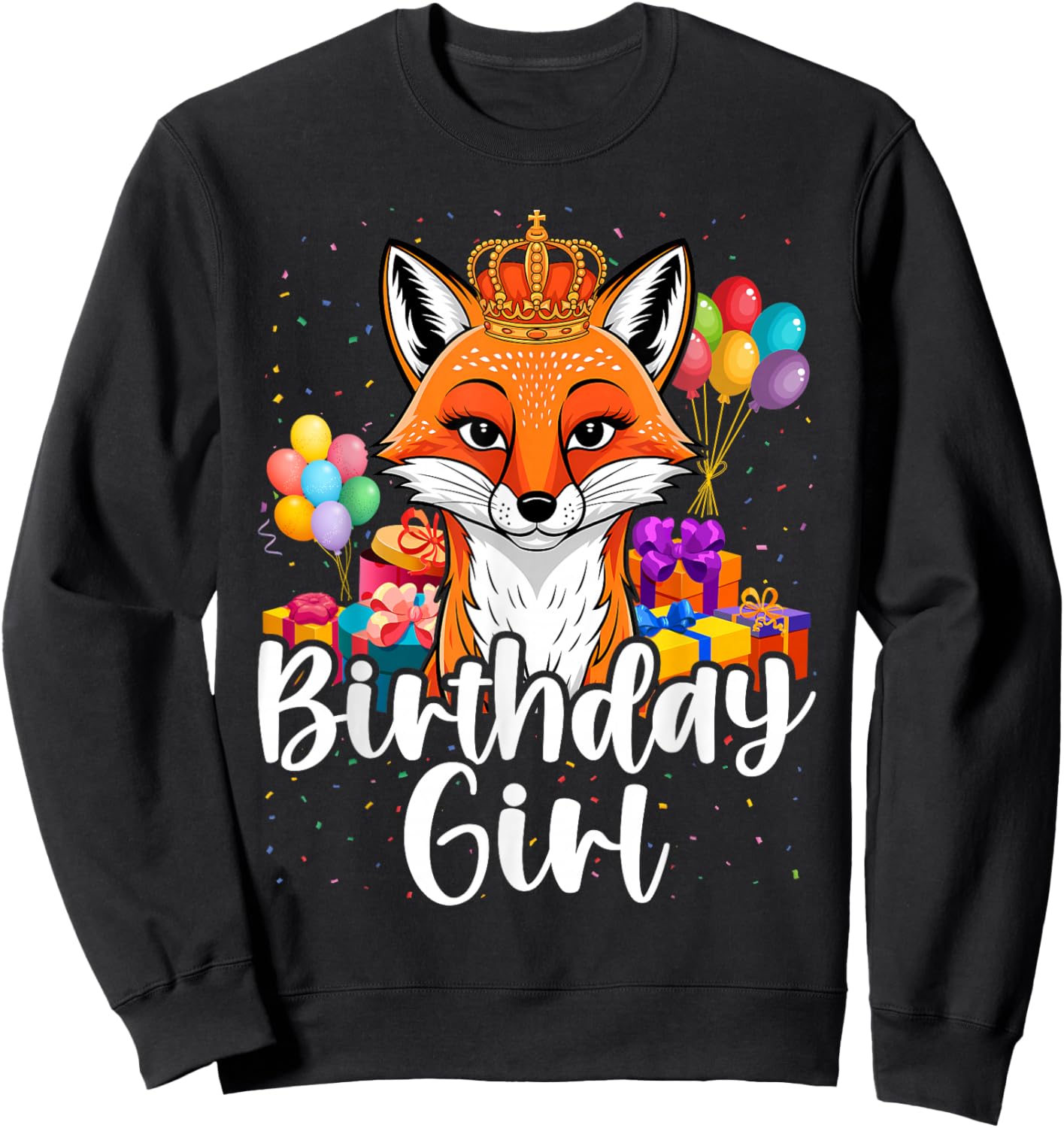 Birthday Girl Party Animal Cool Cute Fox Sweatshirt - Sweatshirt | Black
