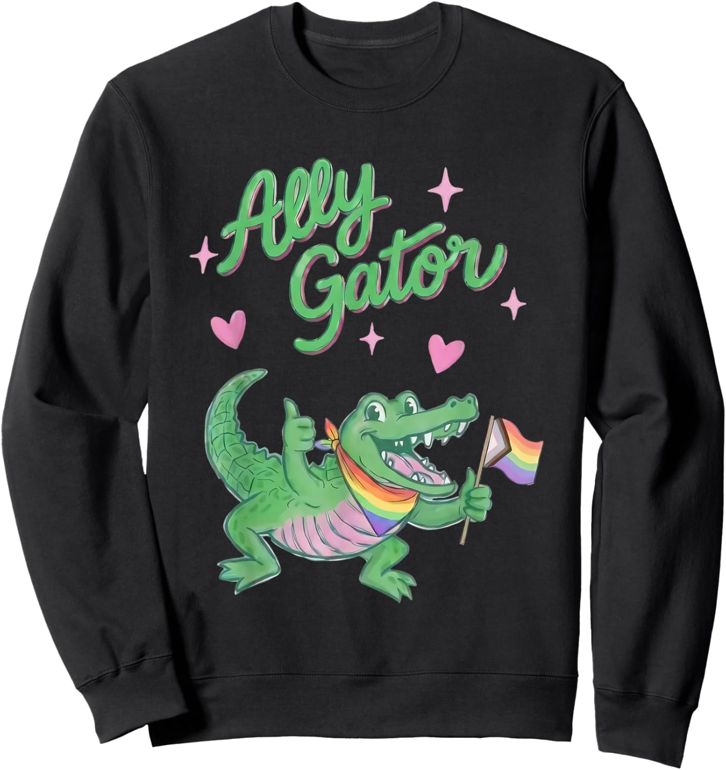 Pride Month 2026 Ally Gator Gift LGBTQ Ally Pride Flag Sweatshirt - Sweatshirt | Black