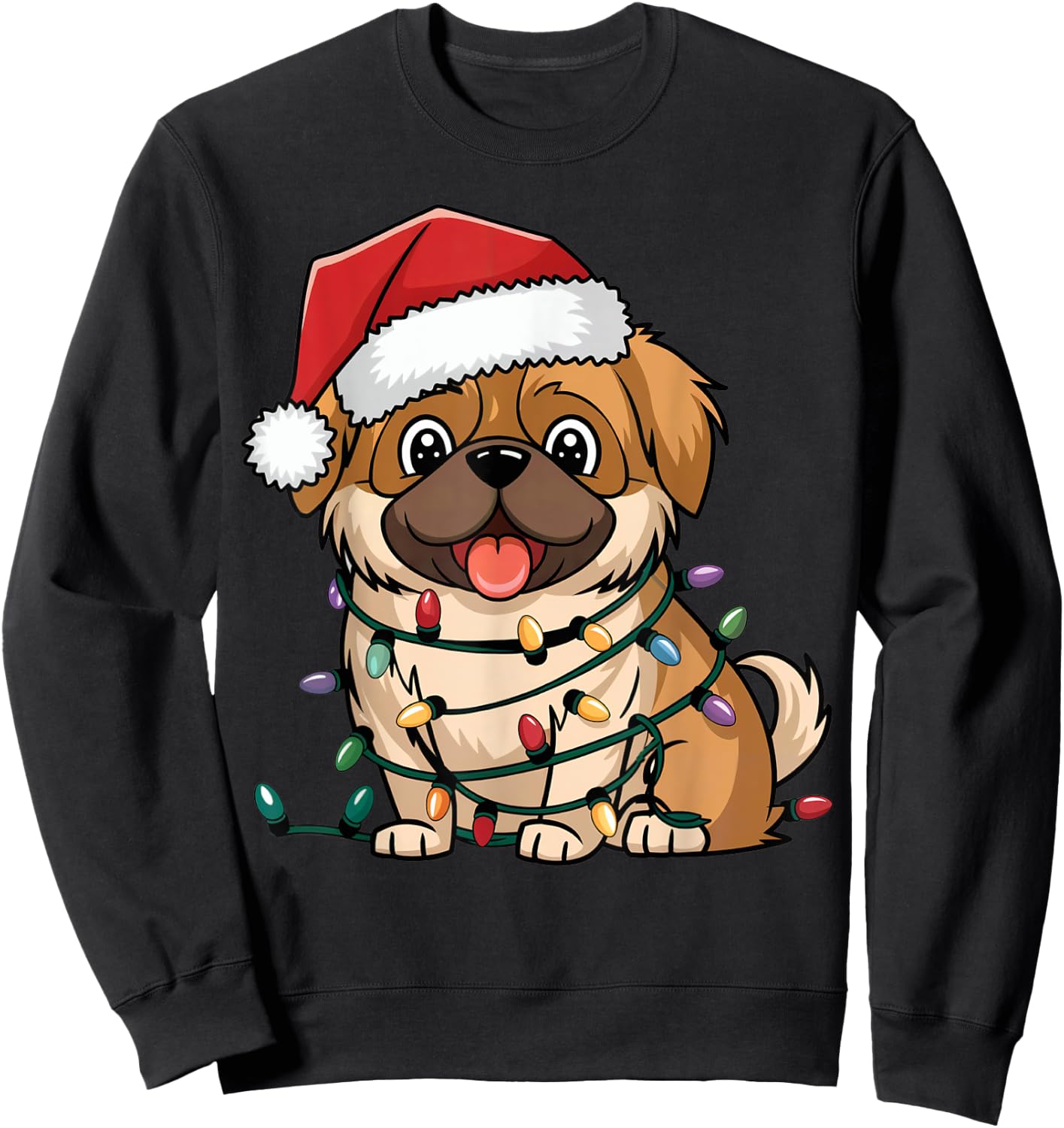 Pekingese Christmas Lights Xmas Dogs Gifts Women Sweatshirt - Sweatshirt | Black