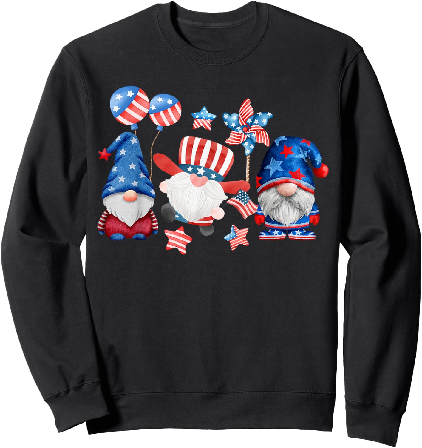 Happy Memorial Day 4th of July with Usa Flag Gnomes Women Sweatshirt - Sweatshirt | Black
