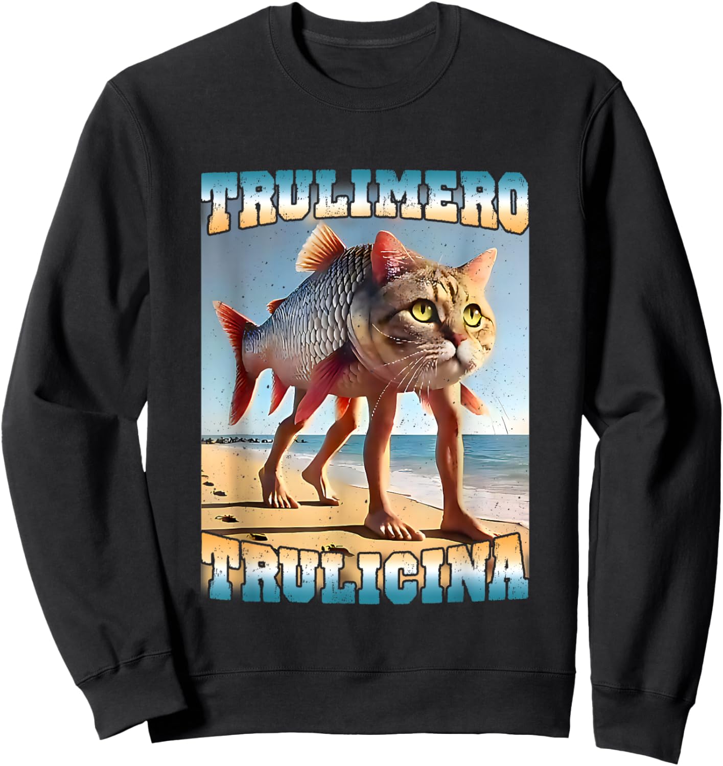 Trulimero Trulicina - Italian Brainrot Meme, Cat Fish Meme Sweatshirt - Sweatshirt | Black