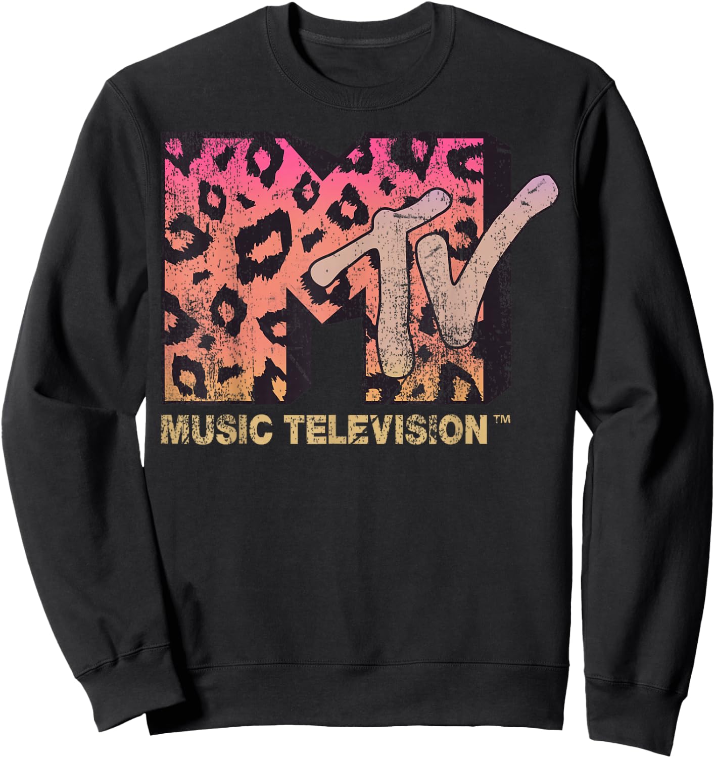MTV Leopard Print Gradient Logo Small Sweatshirt - Sweatshirt | Black