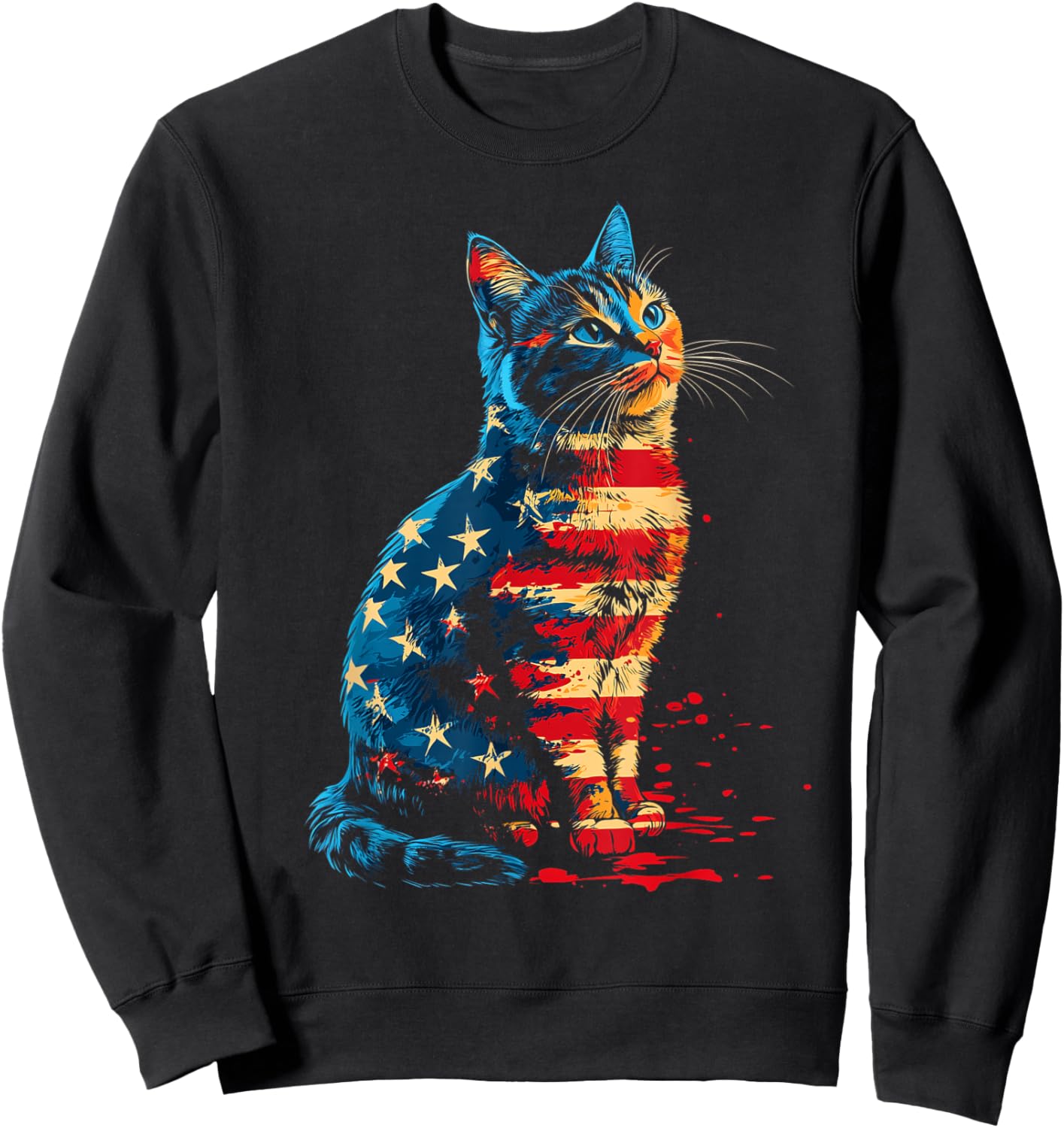 Patriotic Cat American Flag Buffalo 4th Of July Cat Lover Sweatshirt - Sweatshirt | Black