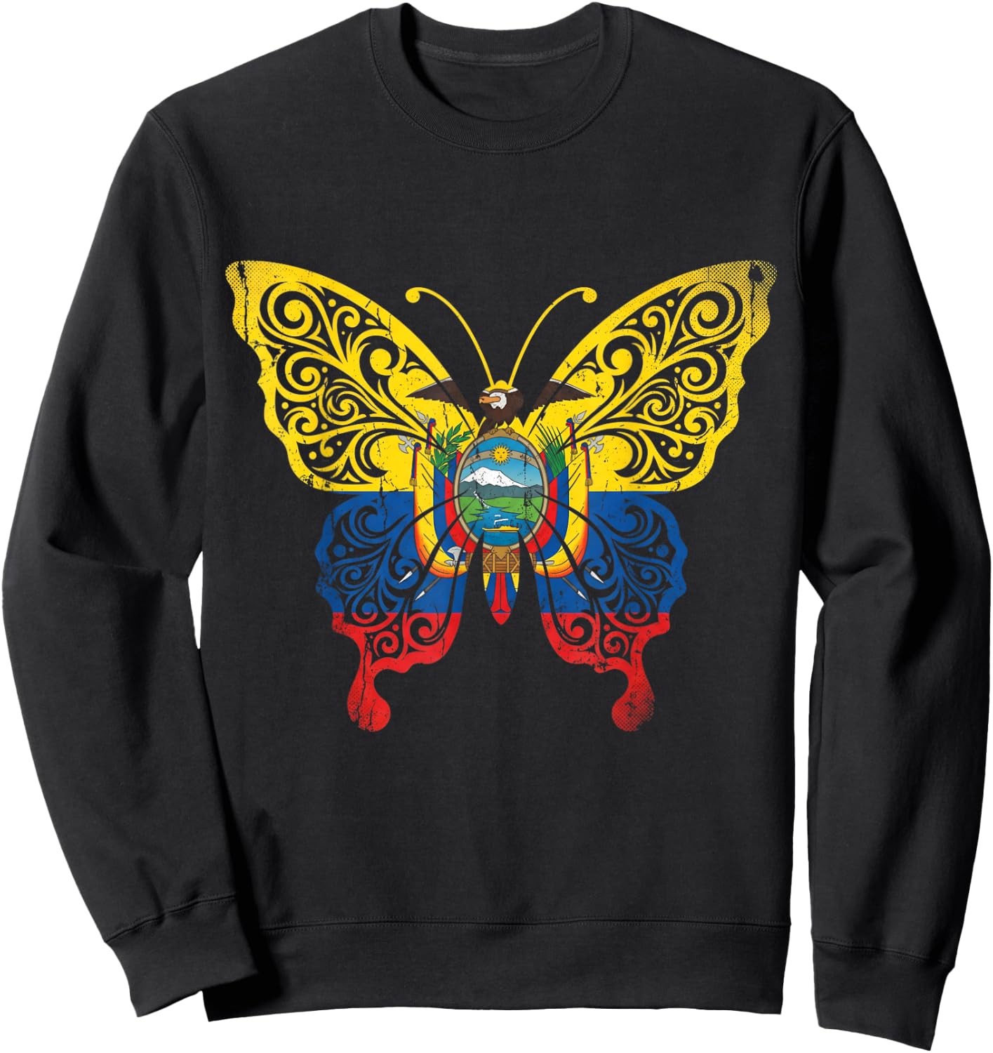 Ecuador Butterfly Ecoadorian Flag Pride Sweatshirt - Sweatshirt | Black