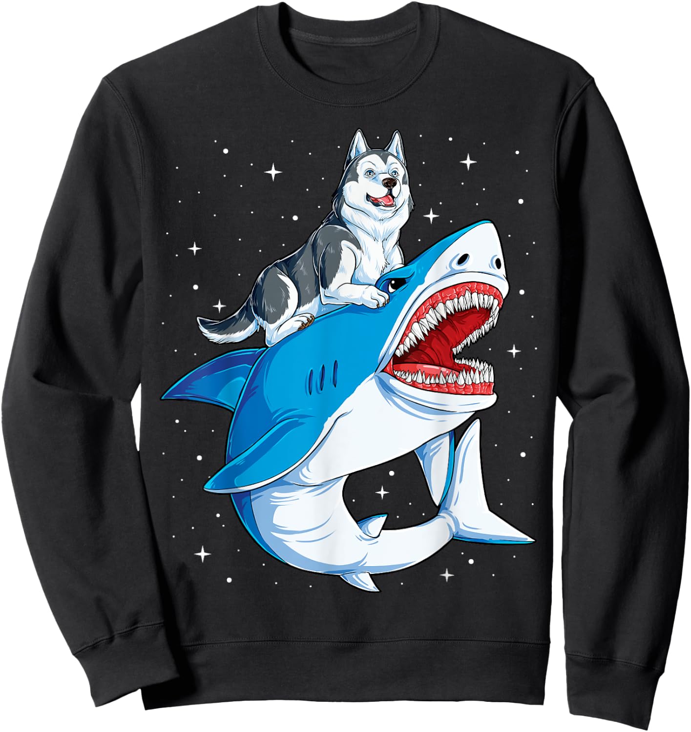Siberian Husky Shark Jawsome Dog Lover Gifts Space Galaxy Sweatshirt - Sweatshirt | Black