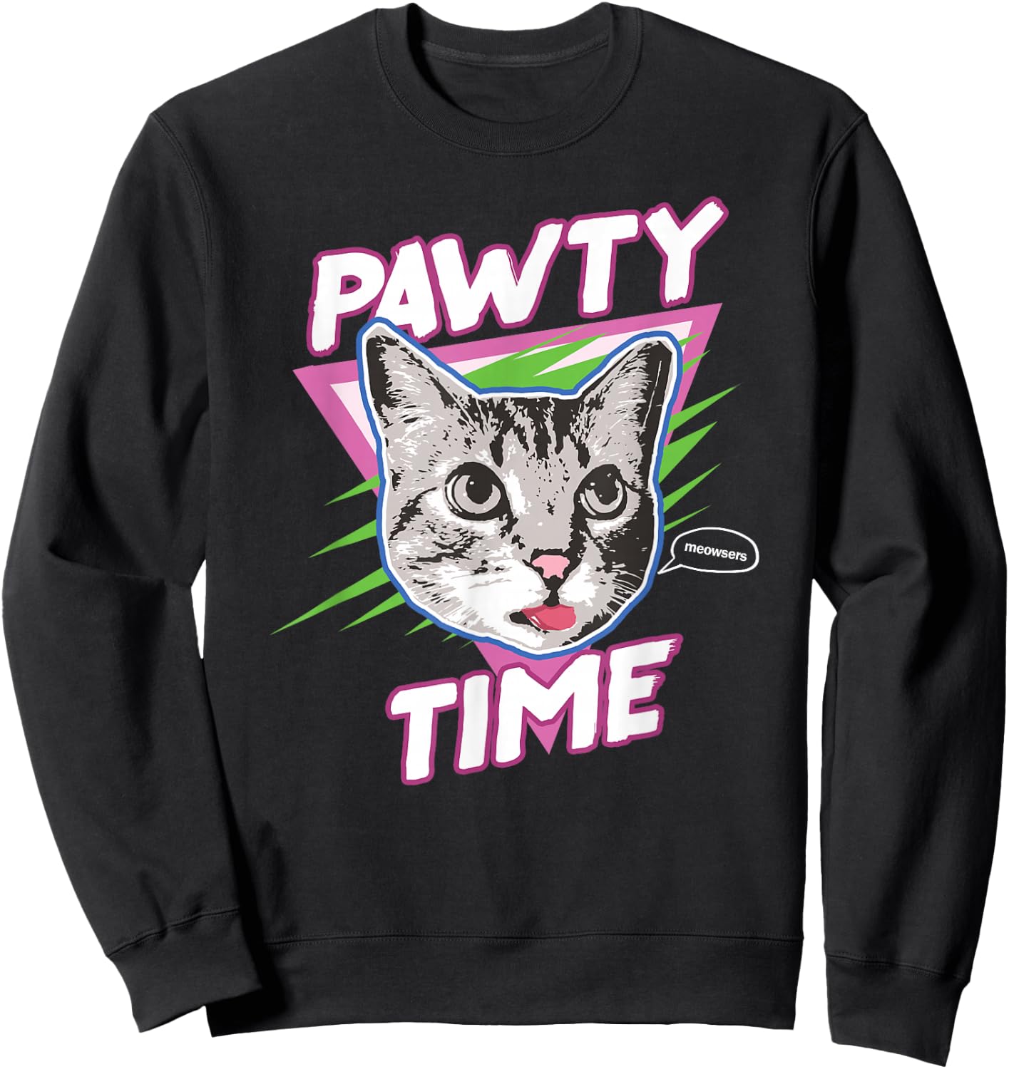 Funny Cat Pawty Time Party Animal Retro Sweatshirt - Sweatshirt | Black