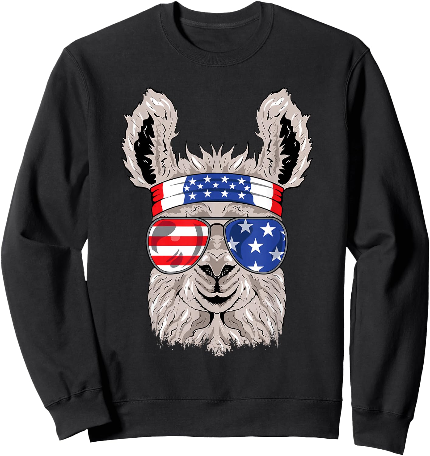 USA Patriotic Llama Shirt - July 4th - Alpaca Sweatshirt - Sweatshirt | Black