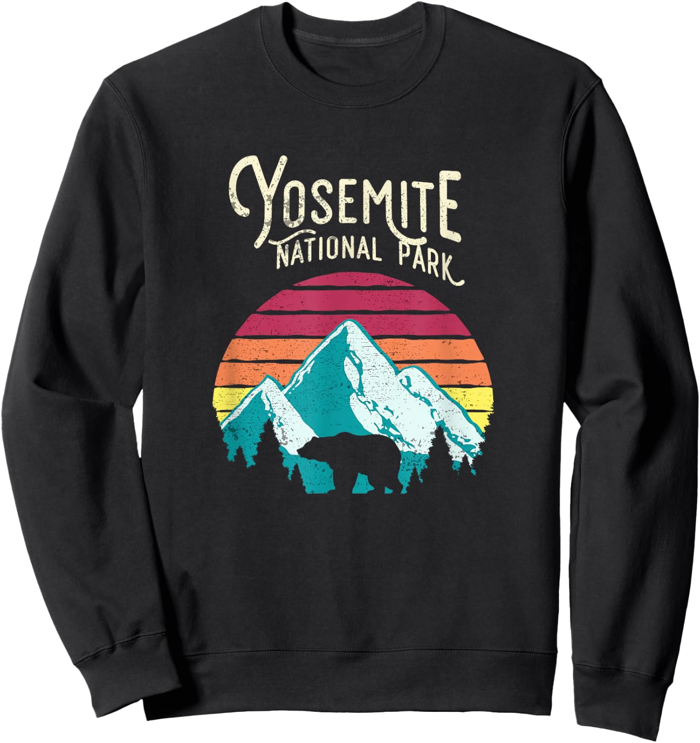 Vintage Yosemite National Park CA, Bear Mountain Sweatshirt - Sweatshirt | Black