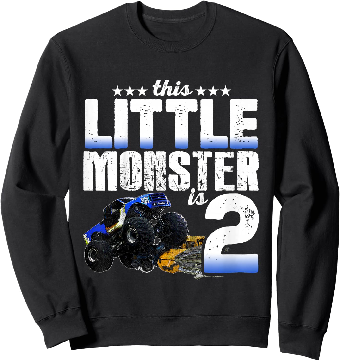 2 Years Old Little Monster Truck Shirt 2nd Birthday Gift Sweatshirt - Sweatshirt | Black
