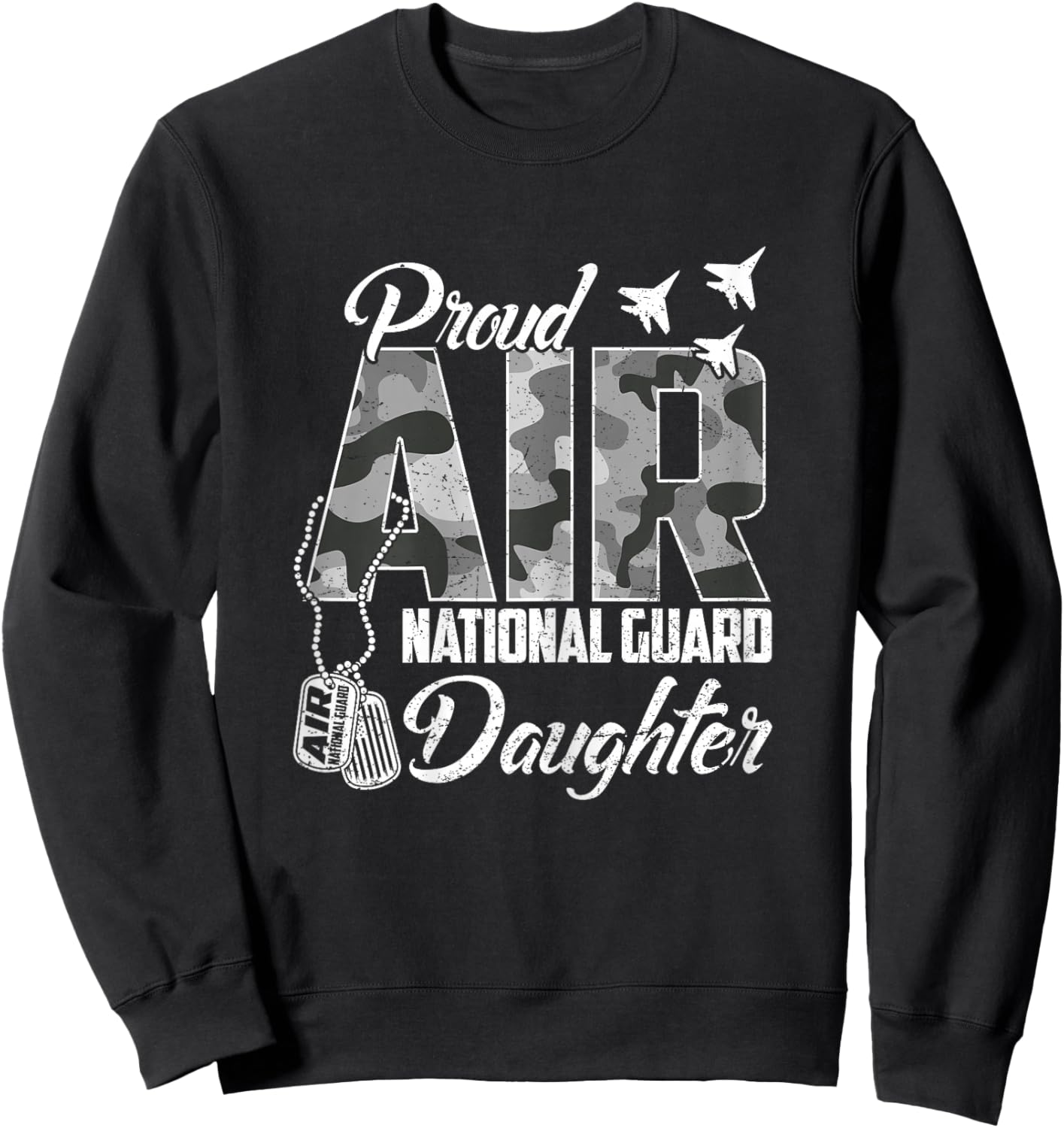 Proud Air National Guard Daughter US Camo Family Matching Sweatshirt - Sweatshirt | Black