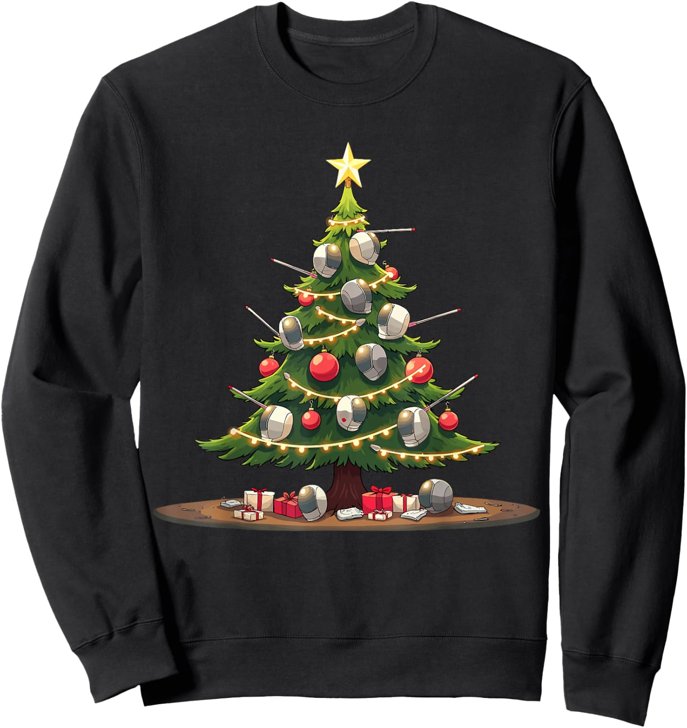 Fencing Christmas Tree Funny Sports Lover for Fencers Fans Sweatshirt - Sweatshirt | Black