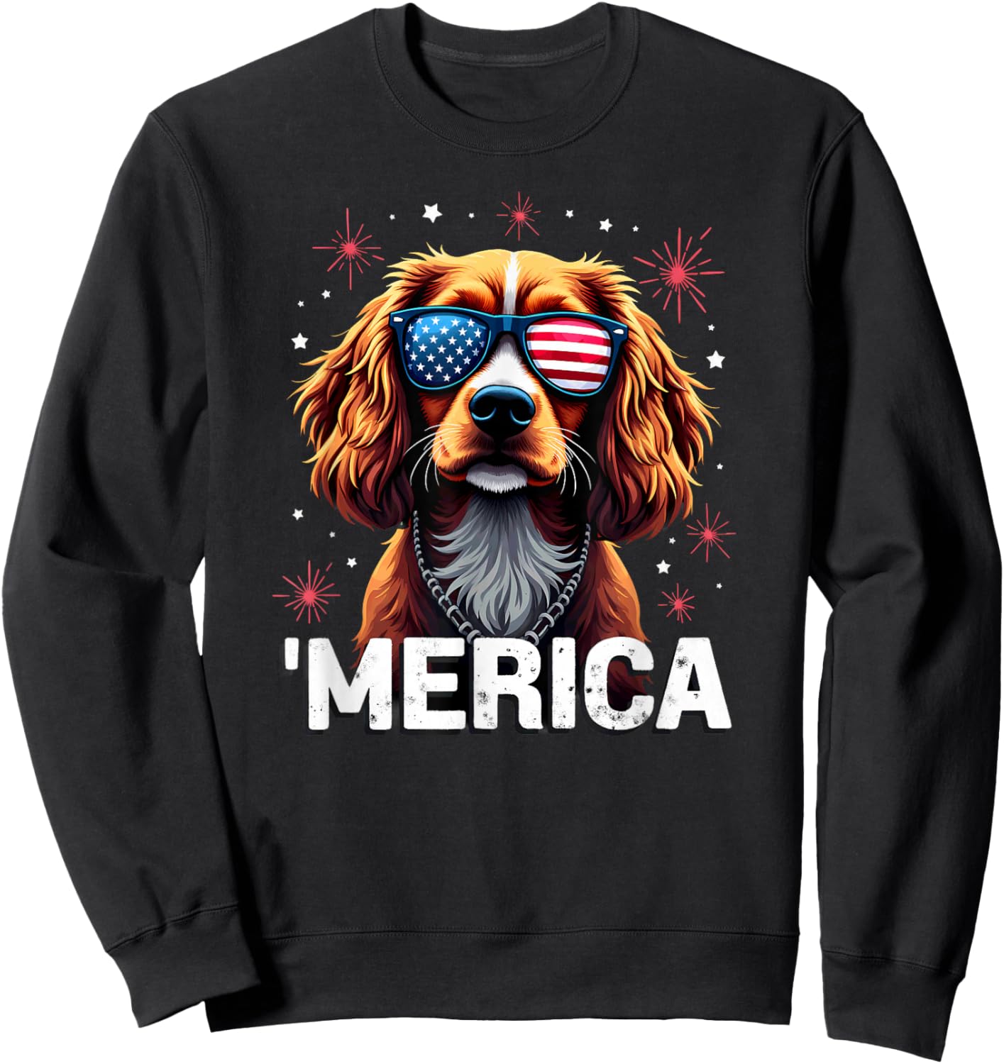 US Flag Cavalier King Charles Sunglasses Merica Sweatshirt - Sweatshirt | Black