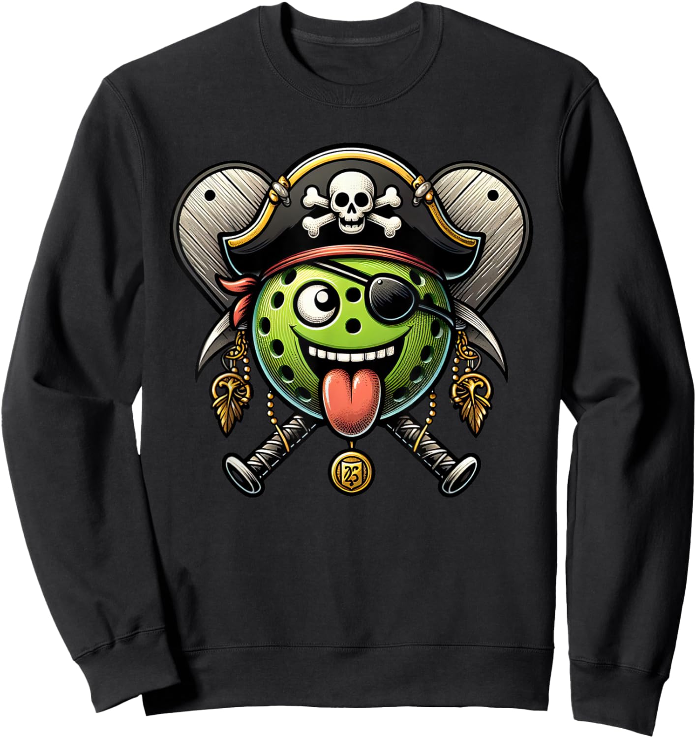 Pickleball Pirate Crossbones Halloween Kids Sweatshirt - Sweatshirt | Black