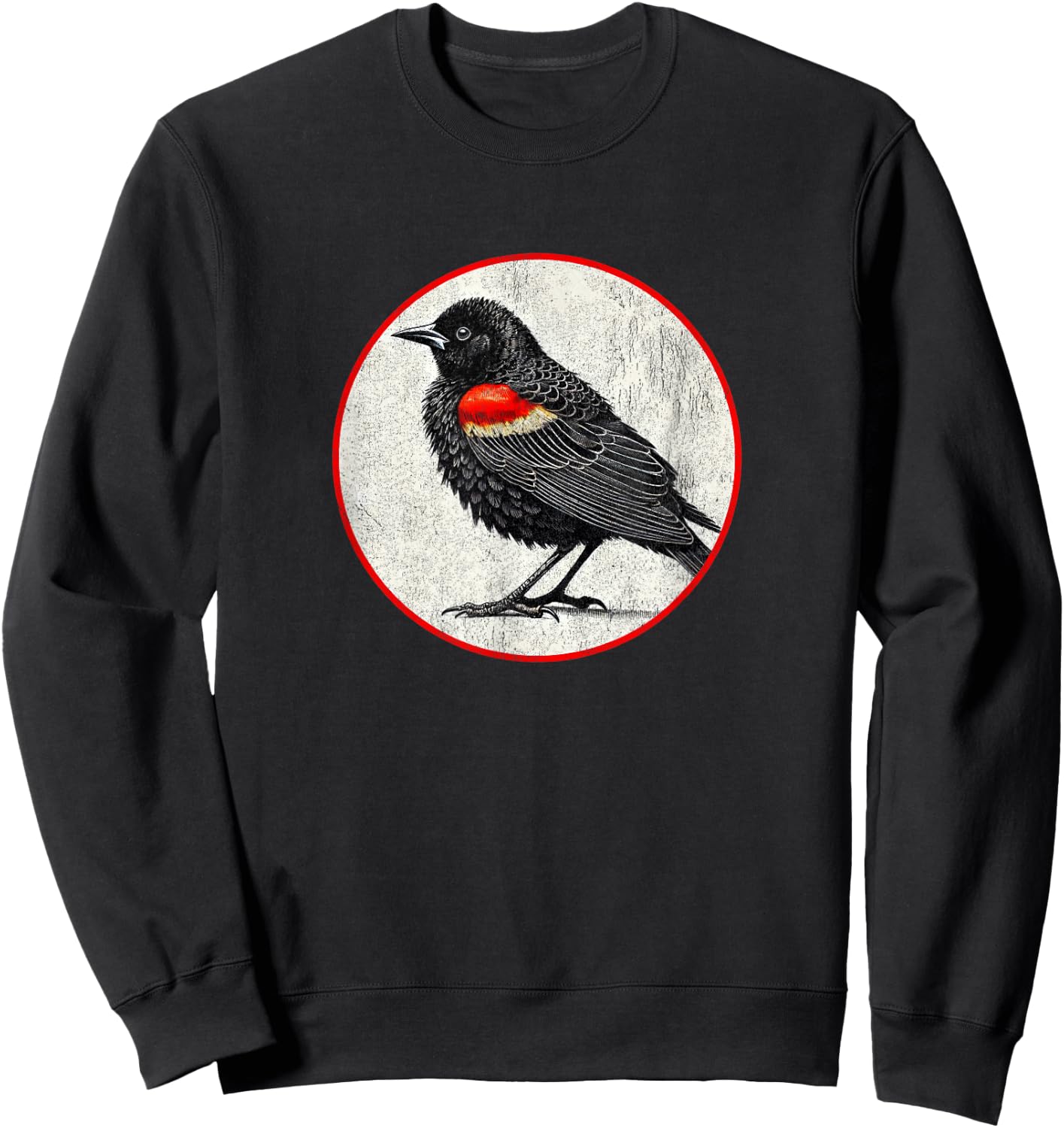Colorful Retro Red-Winged Blackbird Bird Design Sweatshirt - Sweatshirt | Black