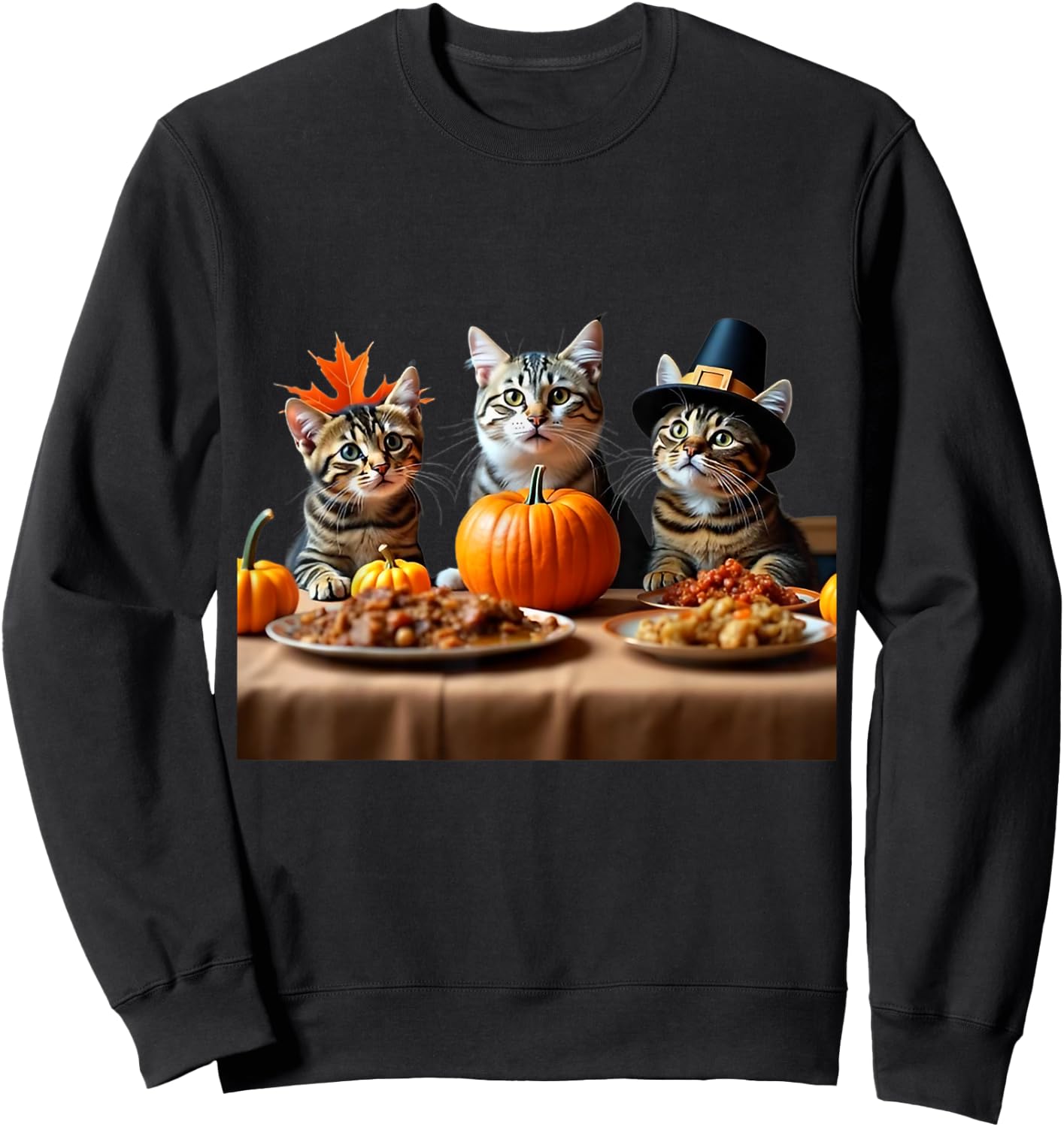 Thanksgiving Cats Dinner Feast Vintage Fall Men Women Kids Sweatshirt - Sweatshirt | Black