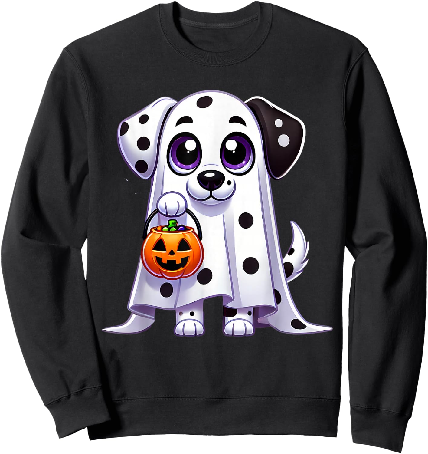 Dalmatian Ghost Halloween Dog Men Women Kids Sweatshirt - Sweatshirt | Black
