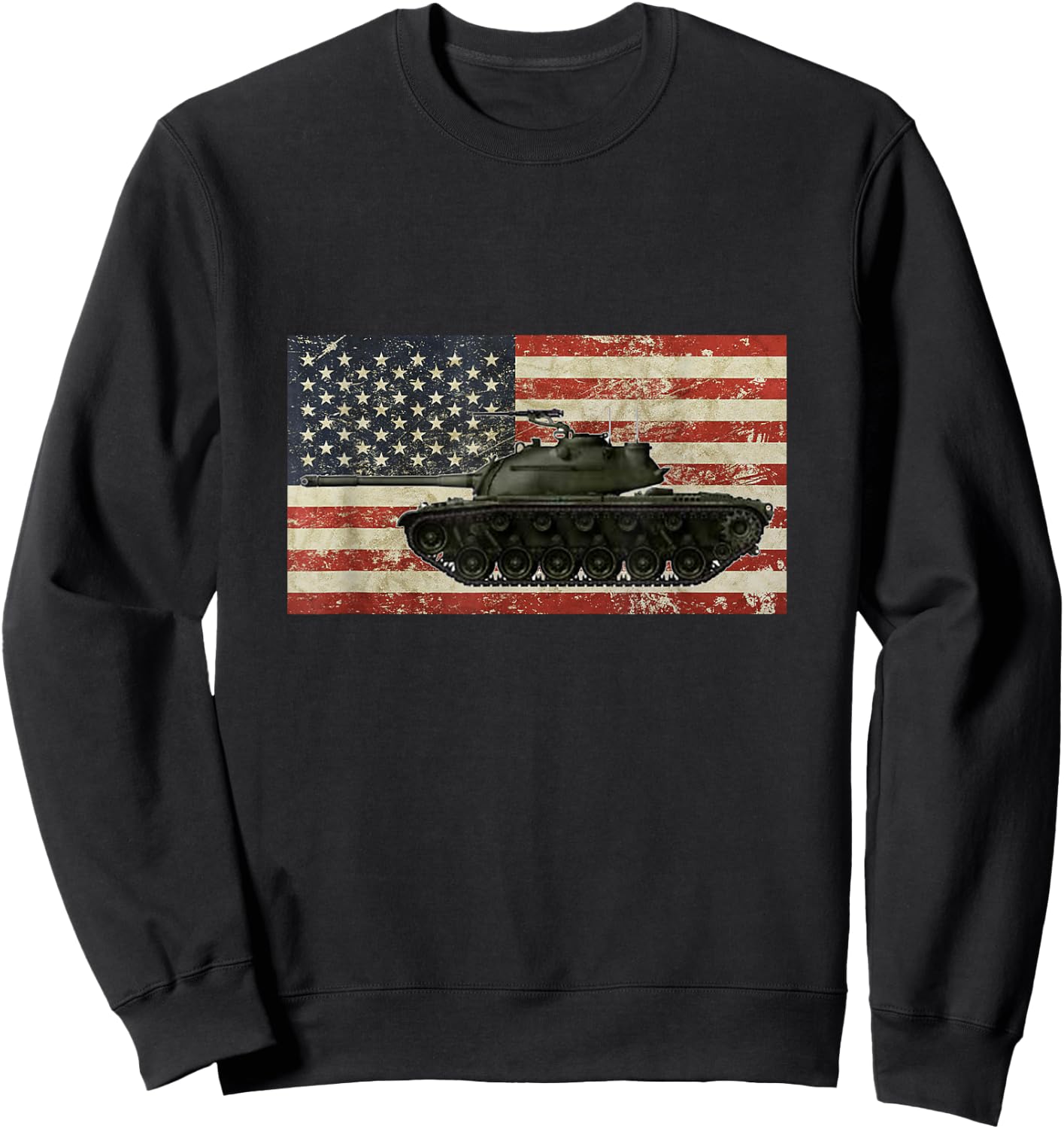 Vintage American USA Flag M48 Patton Tank Army War Vehicle Sweatshirt - Sweatshirt | Black