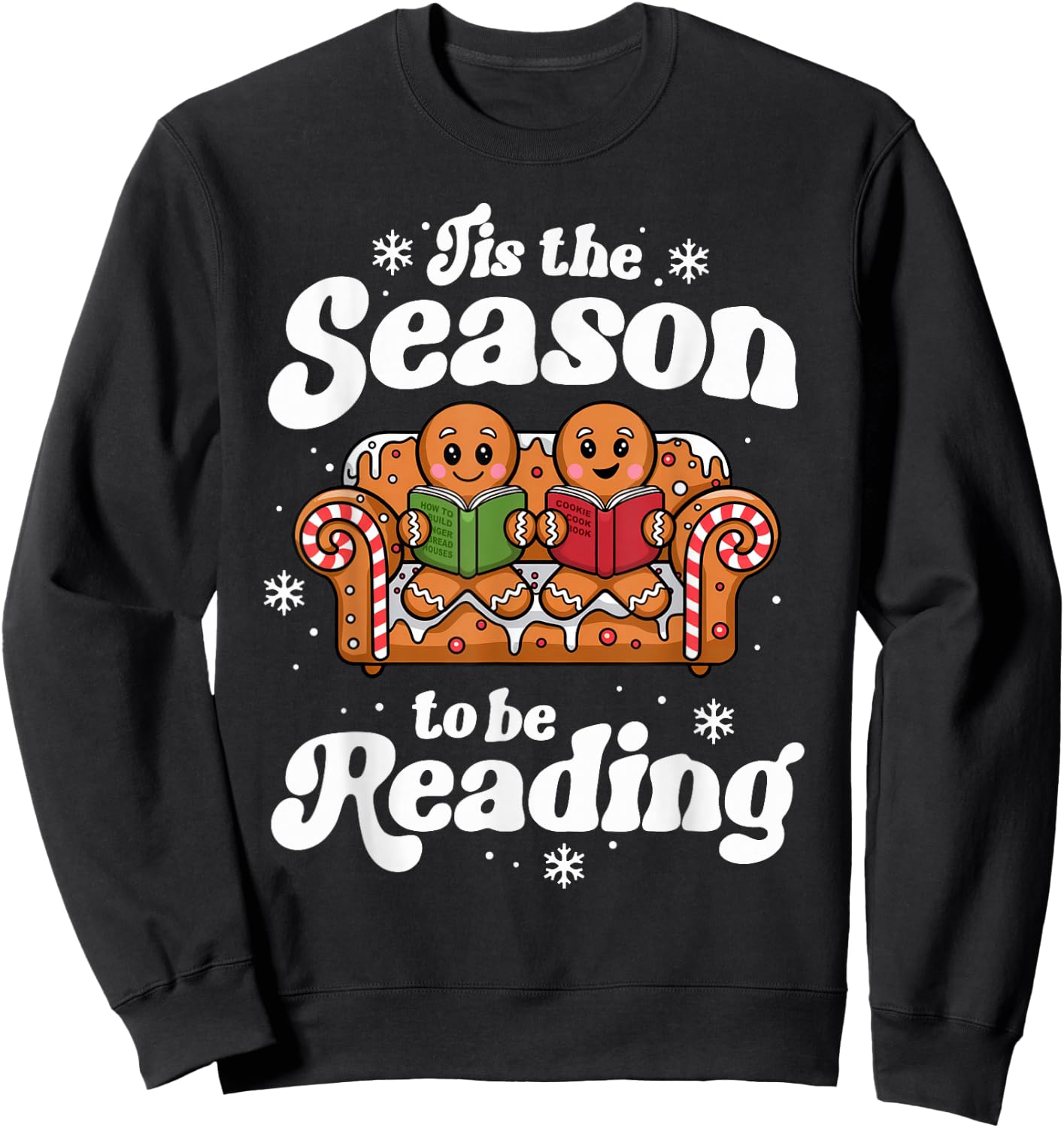 Christmas Book Lover Gingerbread Library Reading Bookaholic Sweatshirt - Sweatshirt | Black
