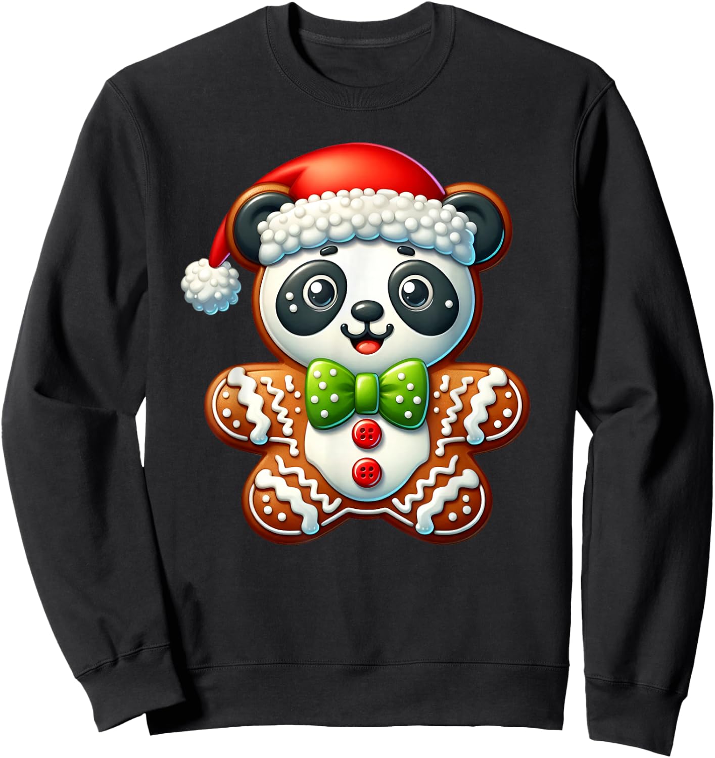 Funny Gingerbread Man Panda Christmas Kids Sweatshirt - Sweatshirt | Black