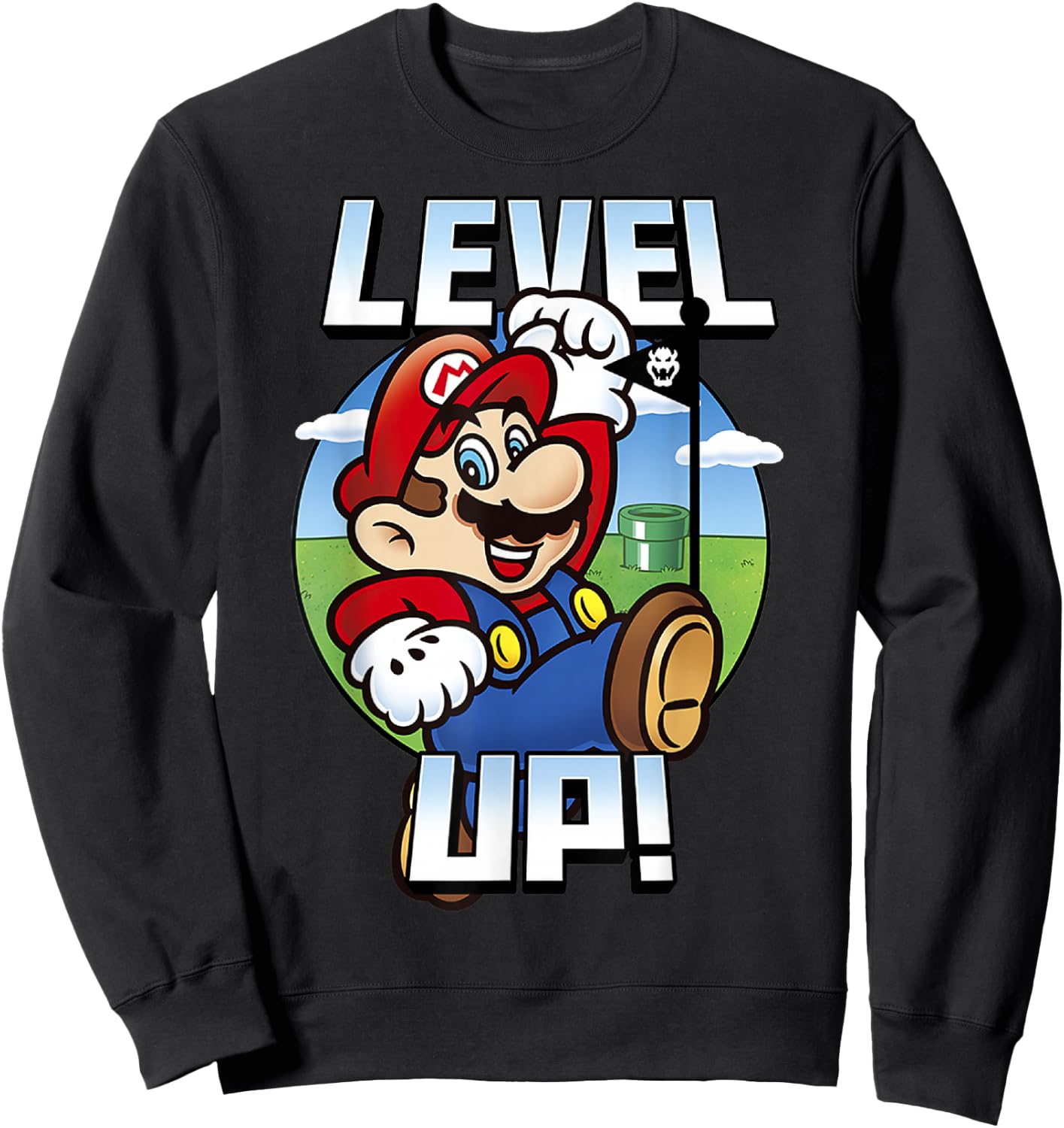 Super Mario Level Up Bowser Flag Portrait Graphic Sweatshirt - Sweatshirt | Black