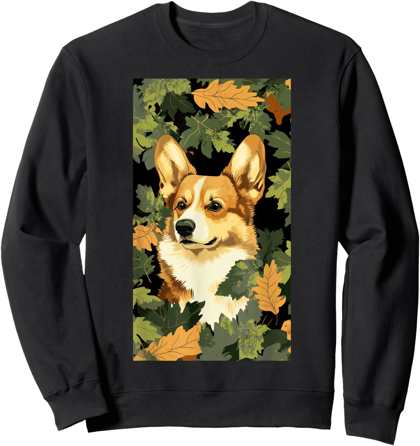 Pembroke Welsh Corgi Leaf Camouflage Pattern Sweatshirt - Sweatshirt | Black