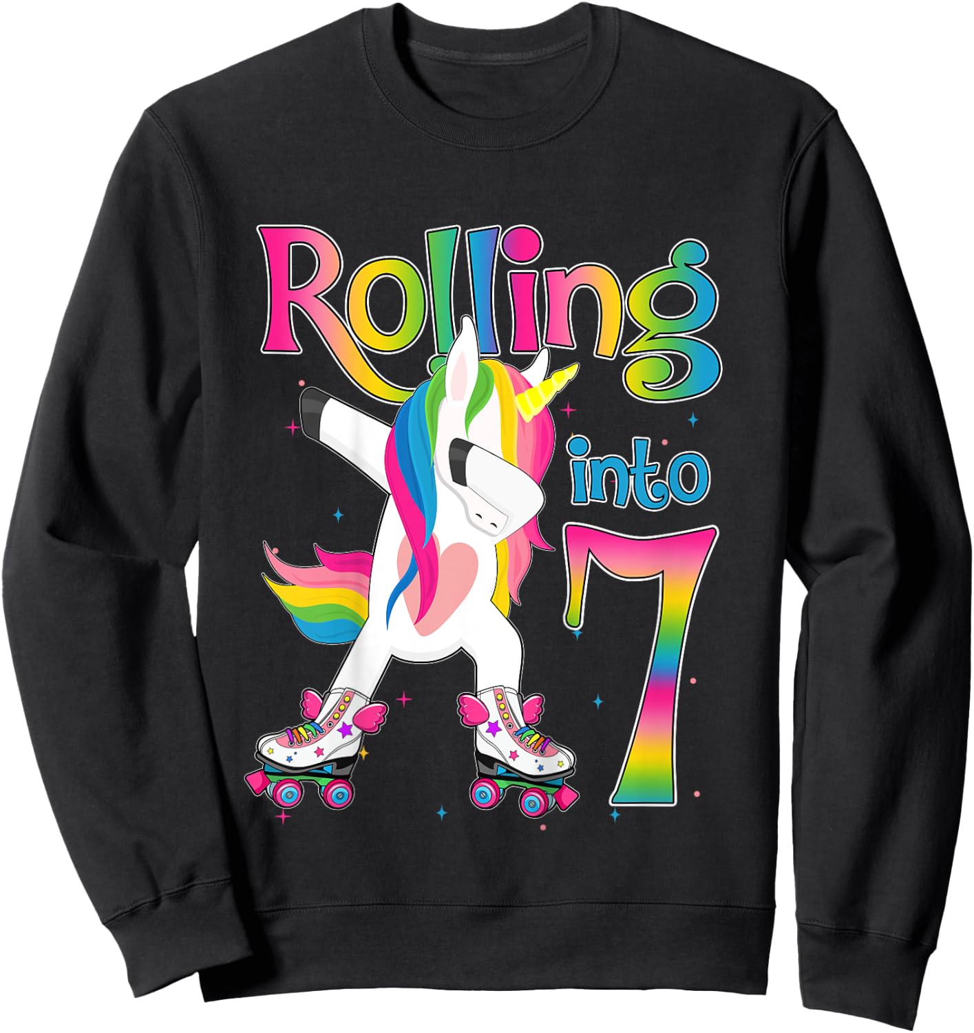Rolling Into 7 years Let's Roll I'm Turning 7 Roller Skate Sweatshirt - Sweatshirt | Black