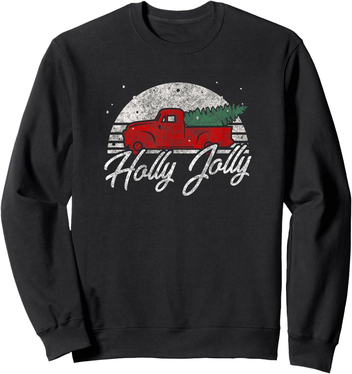 Vintage Christmas Truck Shirt Holly Jolly Holiday Gift Sweatshirt - Sweatshirt | Black