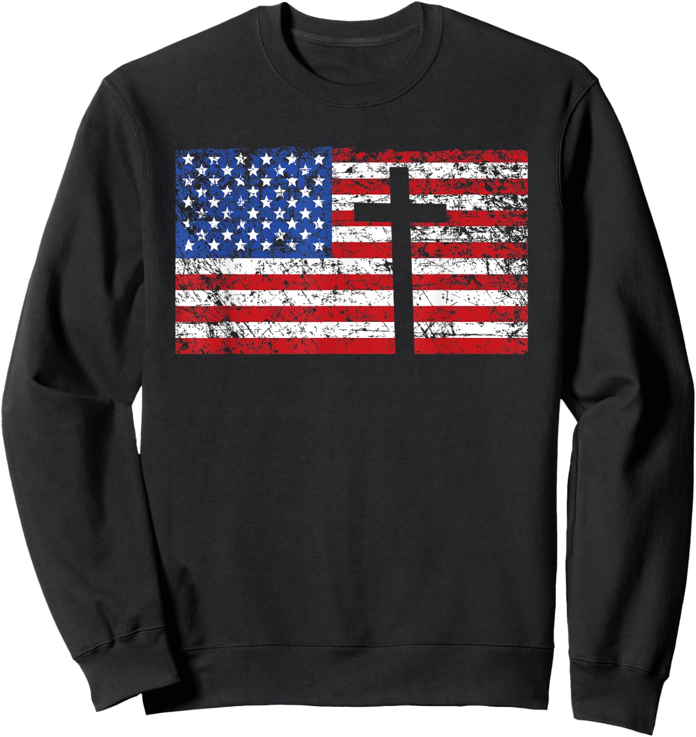 American Flag Cross Shirt, USA Christian Gift, Trust God Sweatshirt - Sweatshirt | Black
