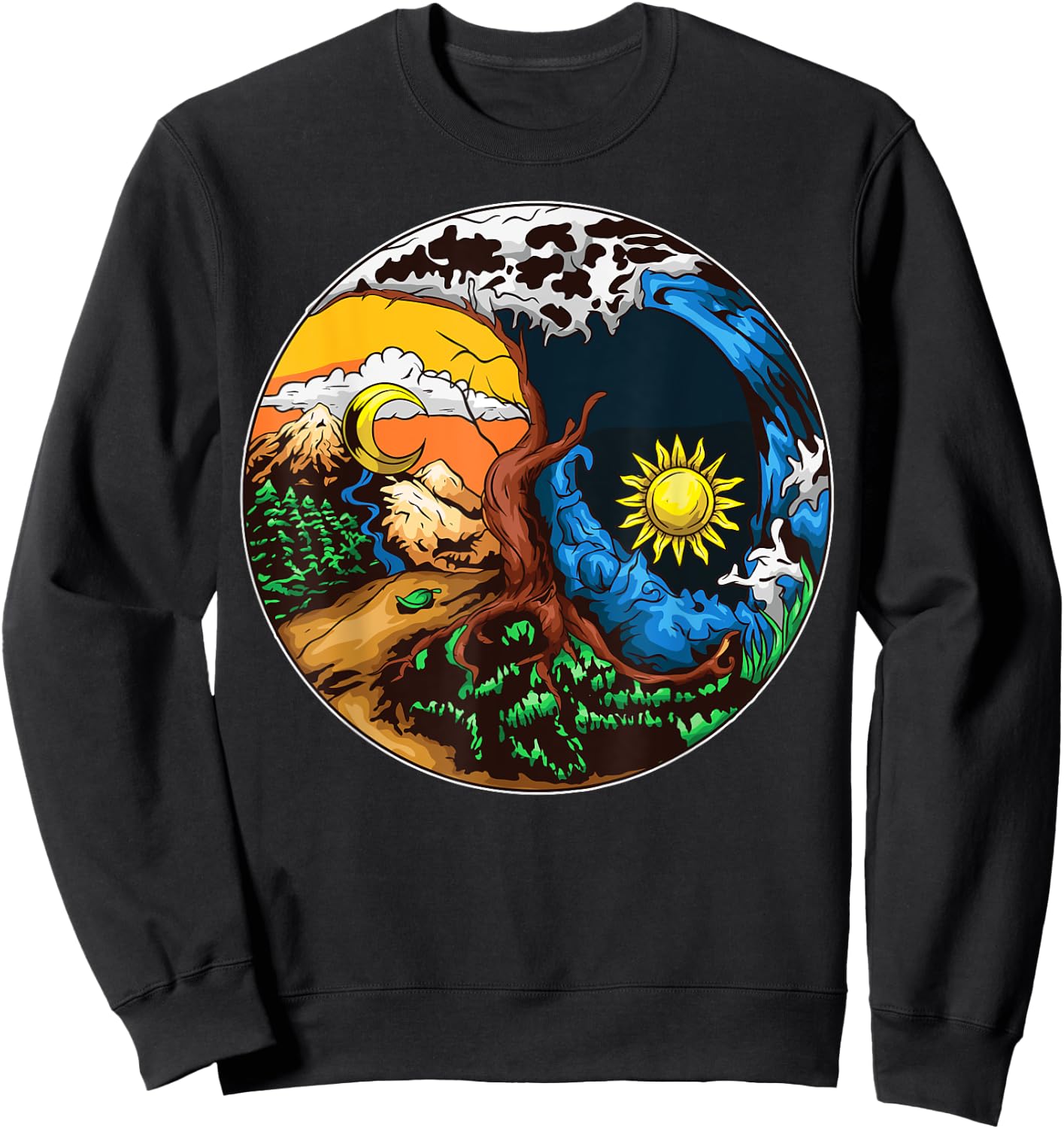 Yin Yang Happy Yin Yang Shirt Love Your Mother Earth Black Adult Classic Fit Short Sleeve Save Planet Shirt Sweatshirt - Sweatshirt | Black