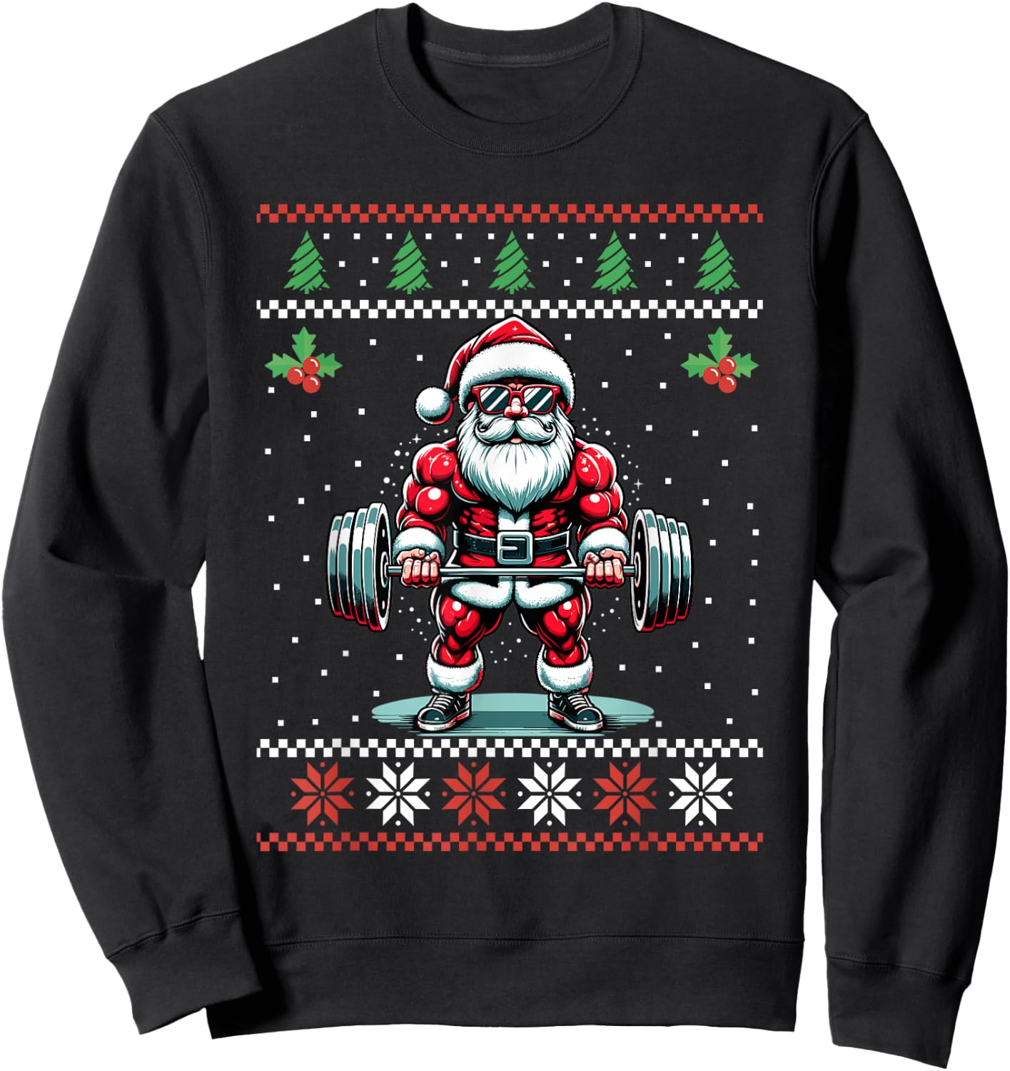 Santa Weightlifting Fitness Gym Ugly Christmas Sweater Xmas Sweatshirt - Sweatshirt | Black