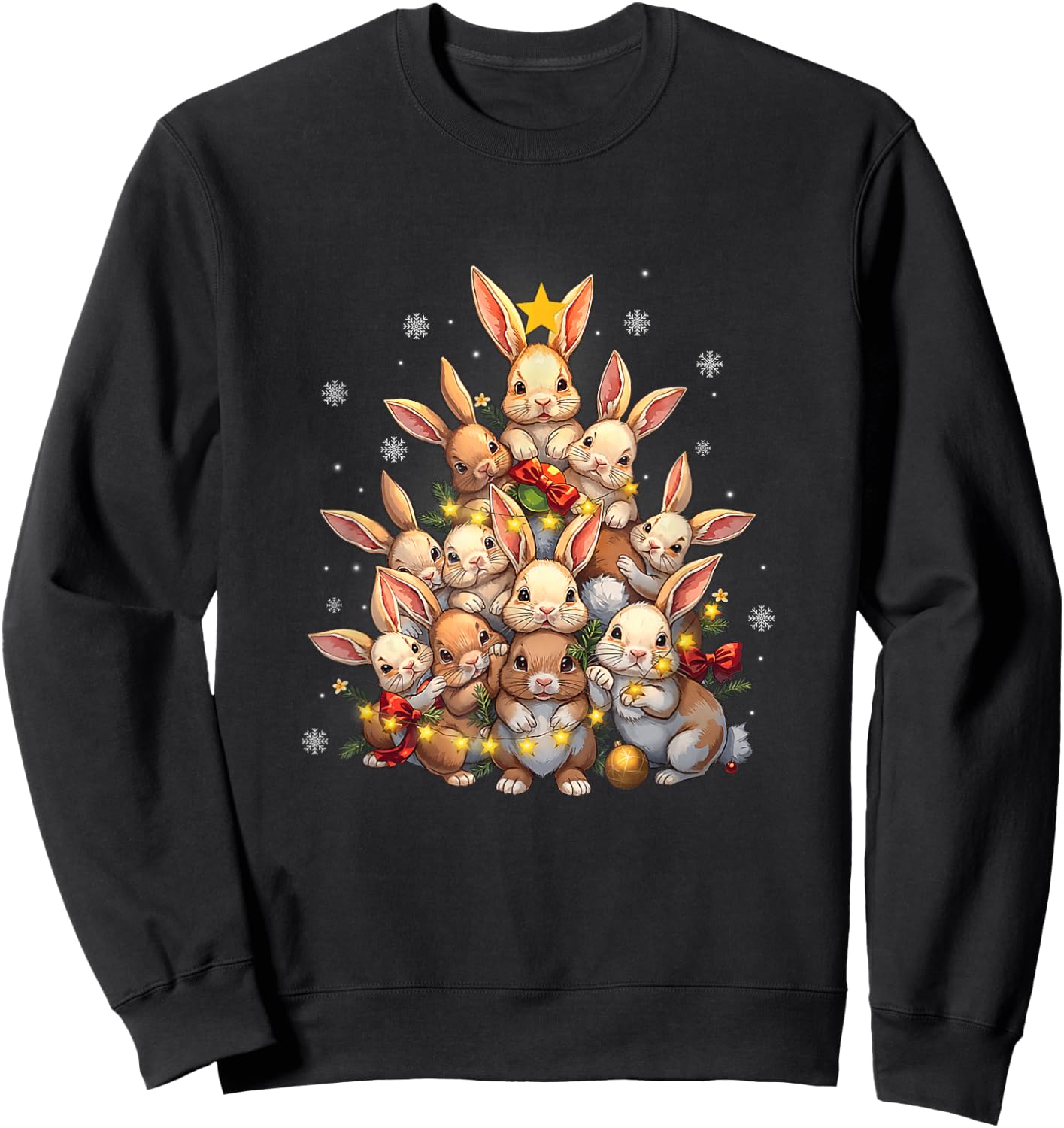 Cute Rabbit Bunny Christmas Tree Xmas Lights Kids Adults Sweatshirt - Sweatshirt | Black