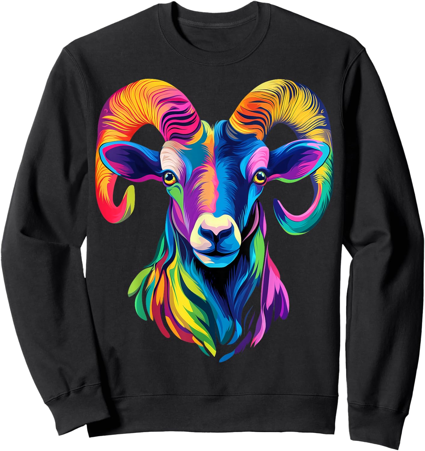 Colorful Bighorn Sheep Face Animal Lover Men Women Black Sweatshirt - Sweatshirt | Black