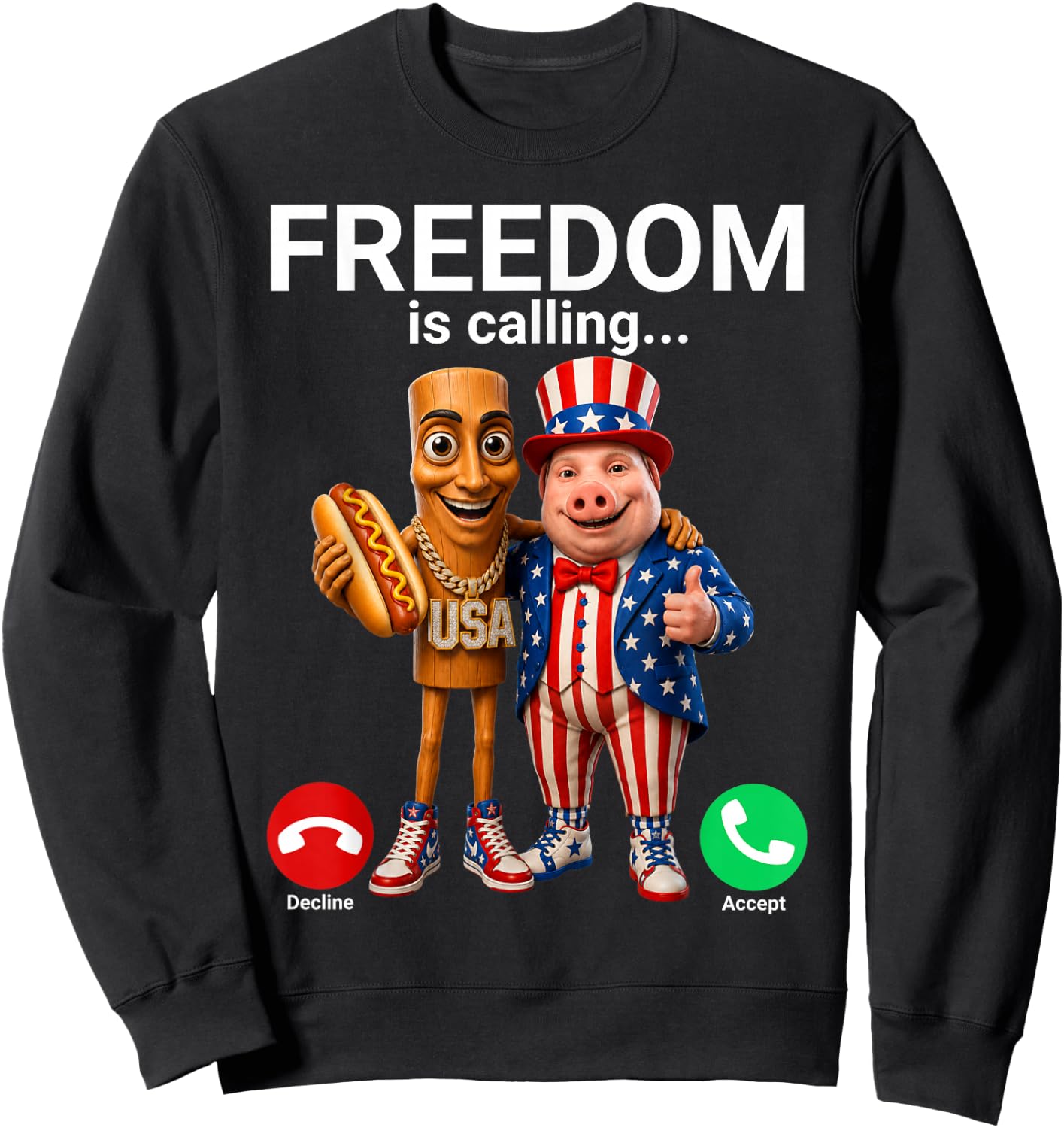 Tung Tung Tung Sahur John Pork Fourth of July Sweatshirt - Sweatshirt | Black