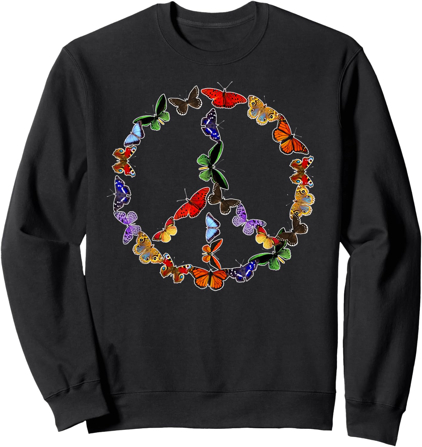 Butterflies Peace Sign Gift Hippie Love 60's 70s Groovy Cool Sweatshirt - Sweatshirt | Black