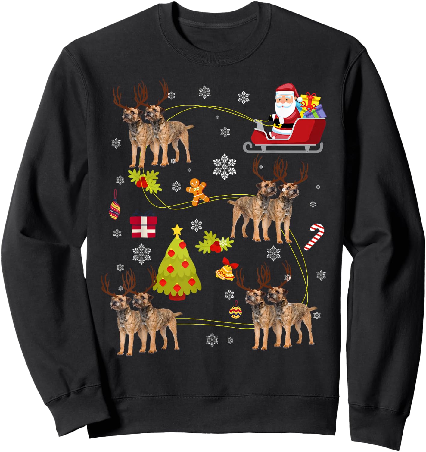Santa Hat Border Terrier Christmas Tree Lights Xmas Gift Sweatshirt - Sweatshirt | Black