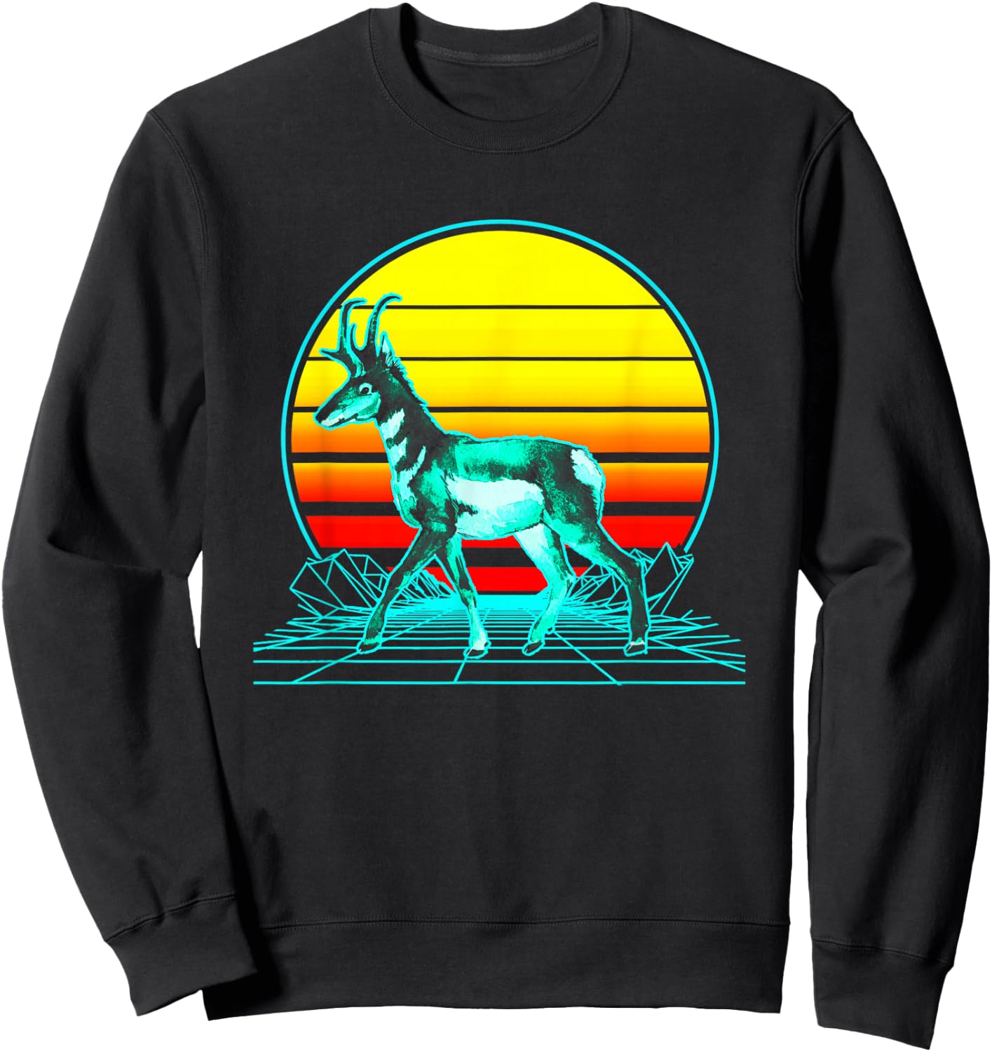Retro Pronghorn Vaporwave Sweatshirt - Sweatshirt | Black
