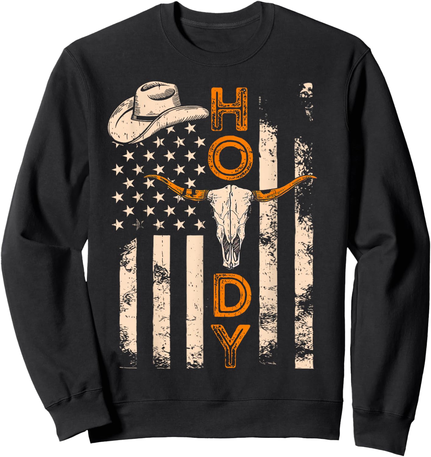 Western Country Rodeo Southern Howdy Cowboy American Flag Sweatshirt - Sweatshirt | Black