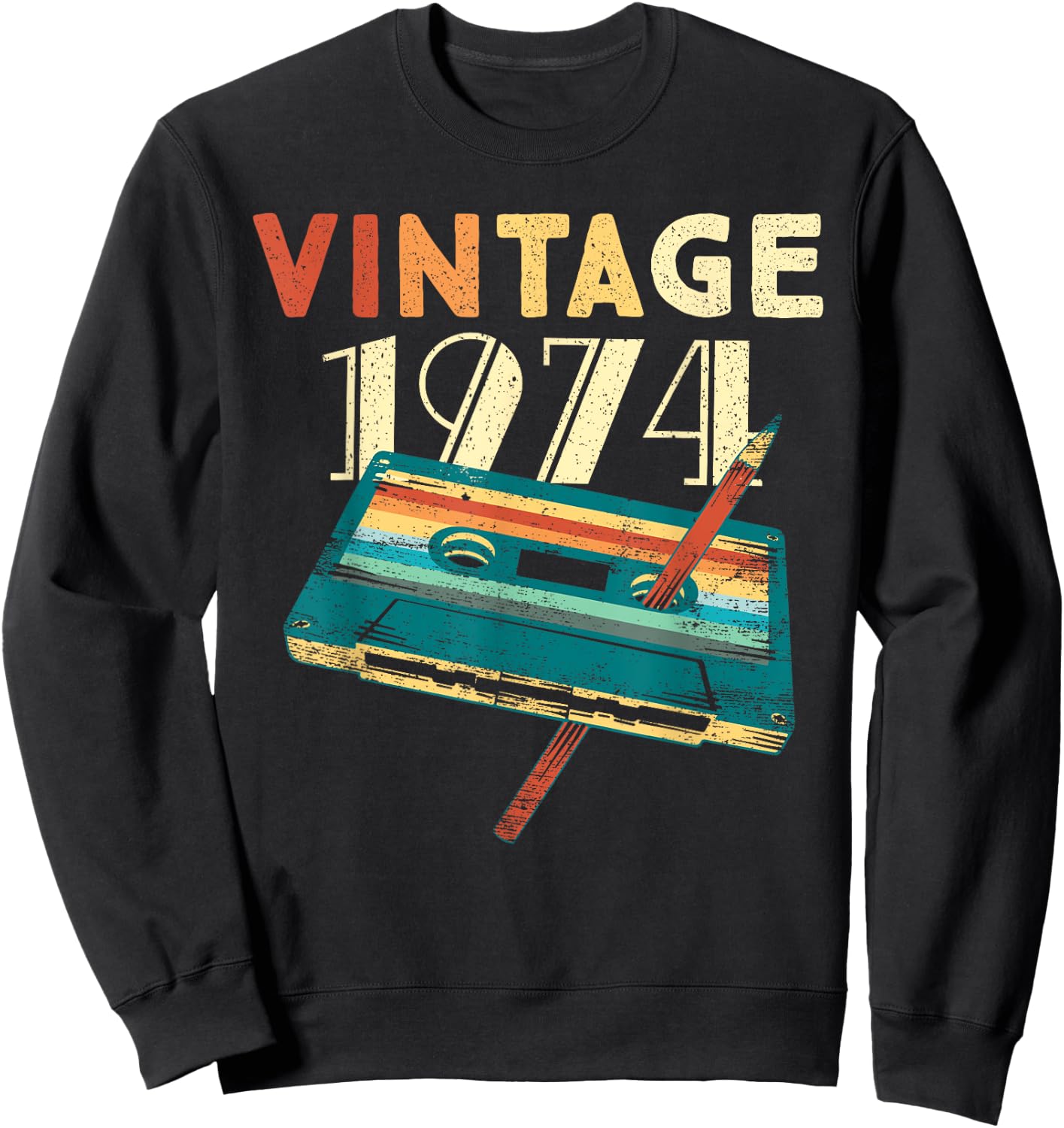 Vintage 1974 Music Cassette 51st Birthday Gifts 51 Years Old Sweatshirt - Sweatshirt | Black