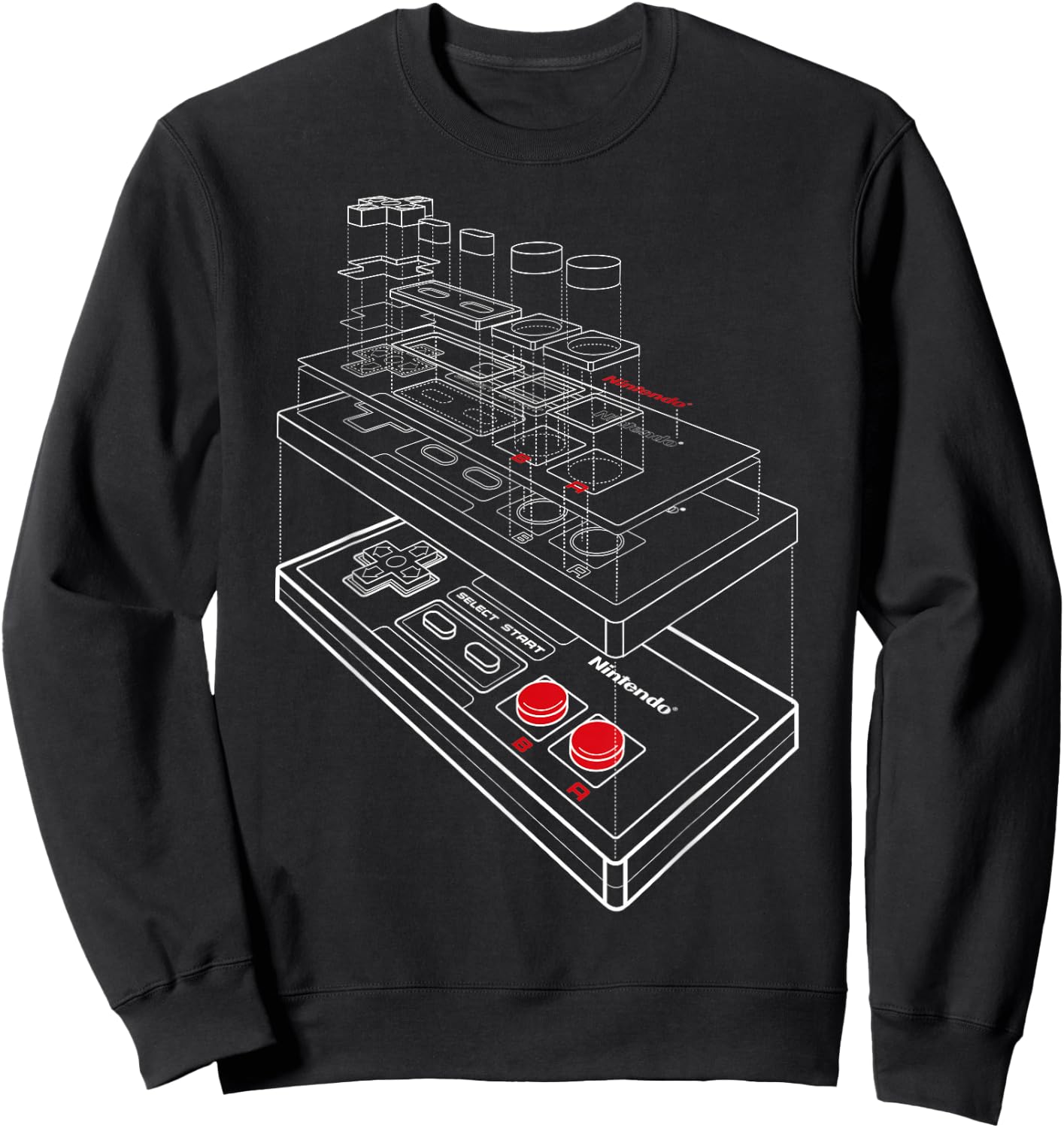 Nintendo NES Controller Exploded Schematic Graphic Sweatshirt - Sweatshirt | Black