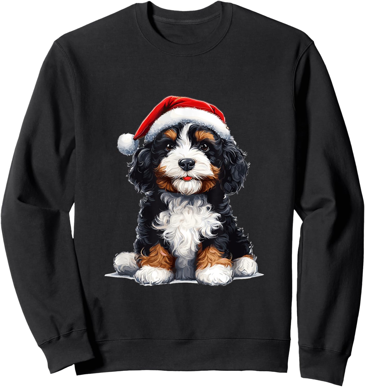 Cute Bernedoodle Dog Christmas Merry X-mas Graphic Sweatshirt - Sweatshirt | Black