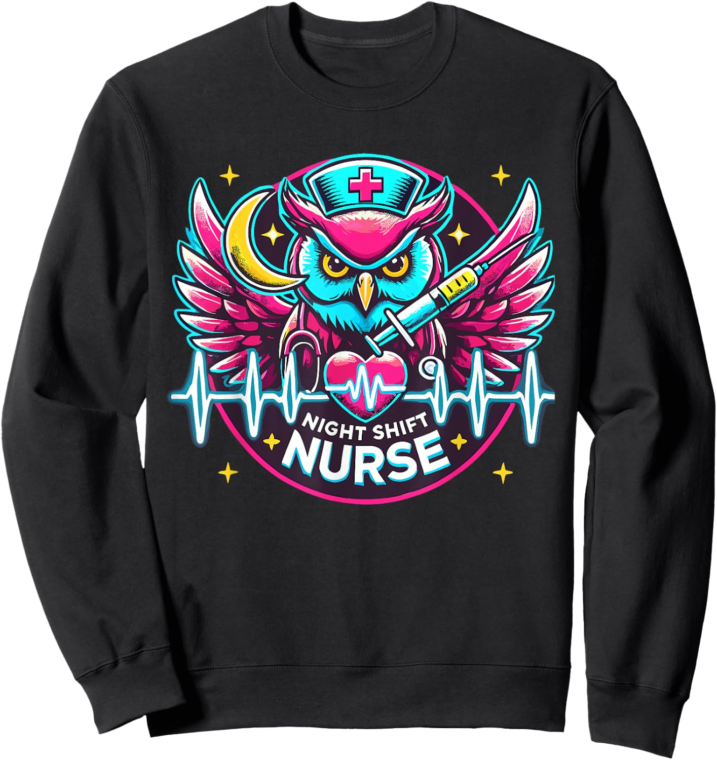 Night Shift Nurse Owl RN RT US Funny Nurse Sweatshirt - Sweatshirt | Black