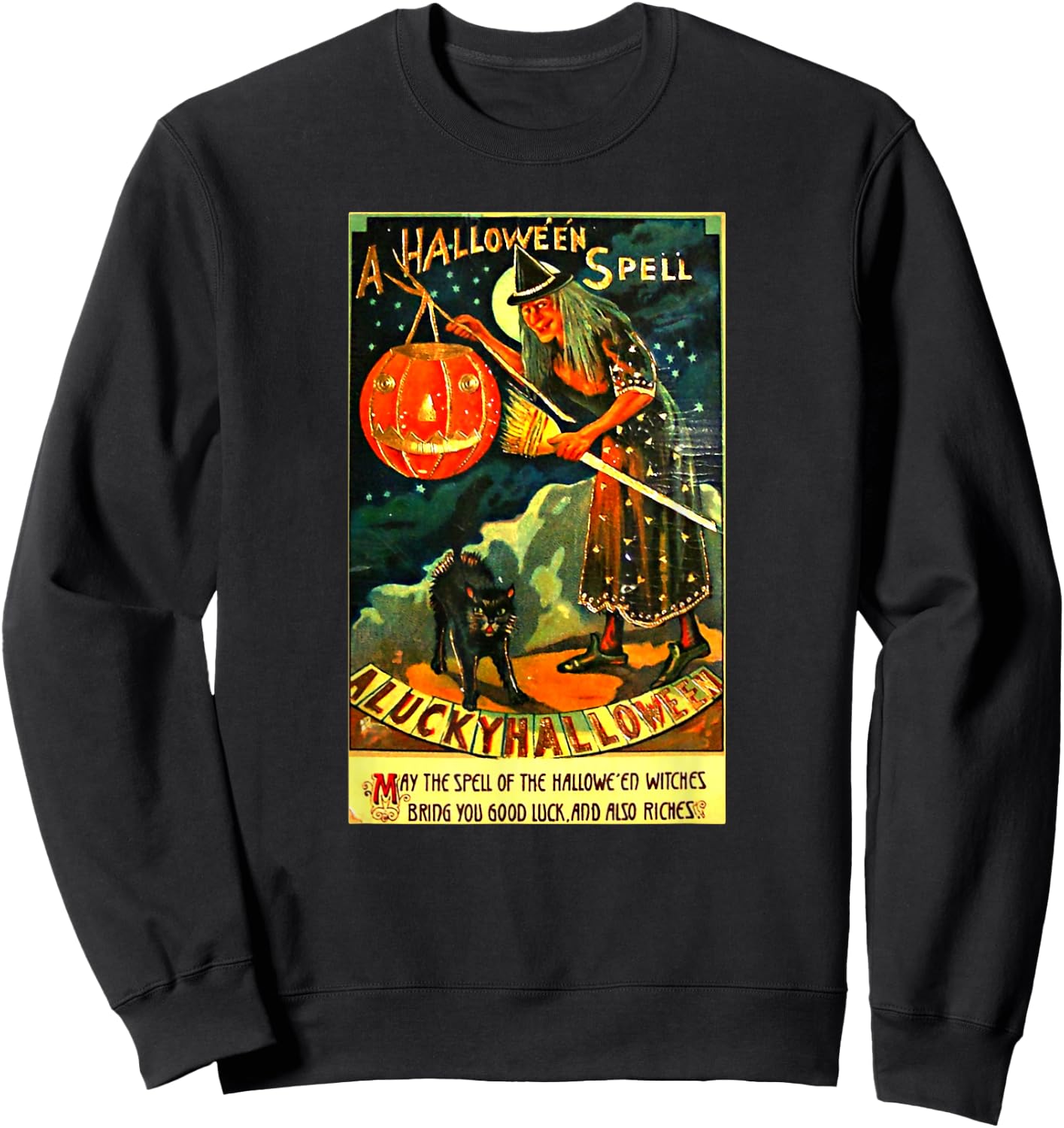 Vintage Halloween Spell Witch Monster Halloween Party Sweatshirt - Sweatshirt | Black