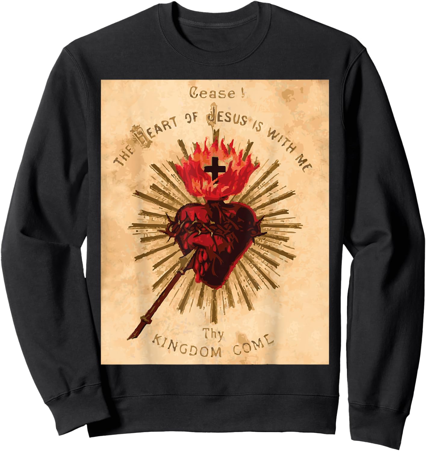 Vintage Sacred Heart of Jesus Catholic Art Traditional Sweatshirt - Sweatshirt | Black