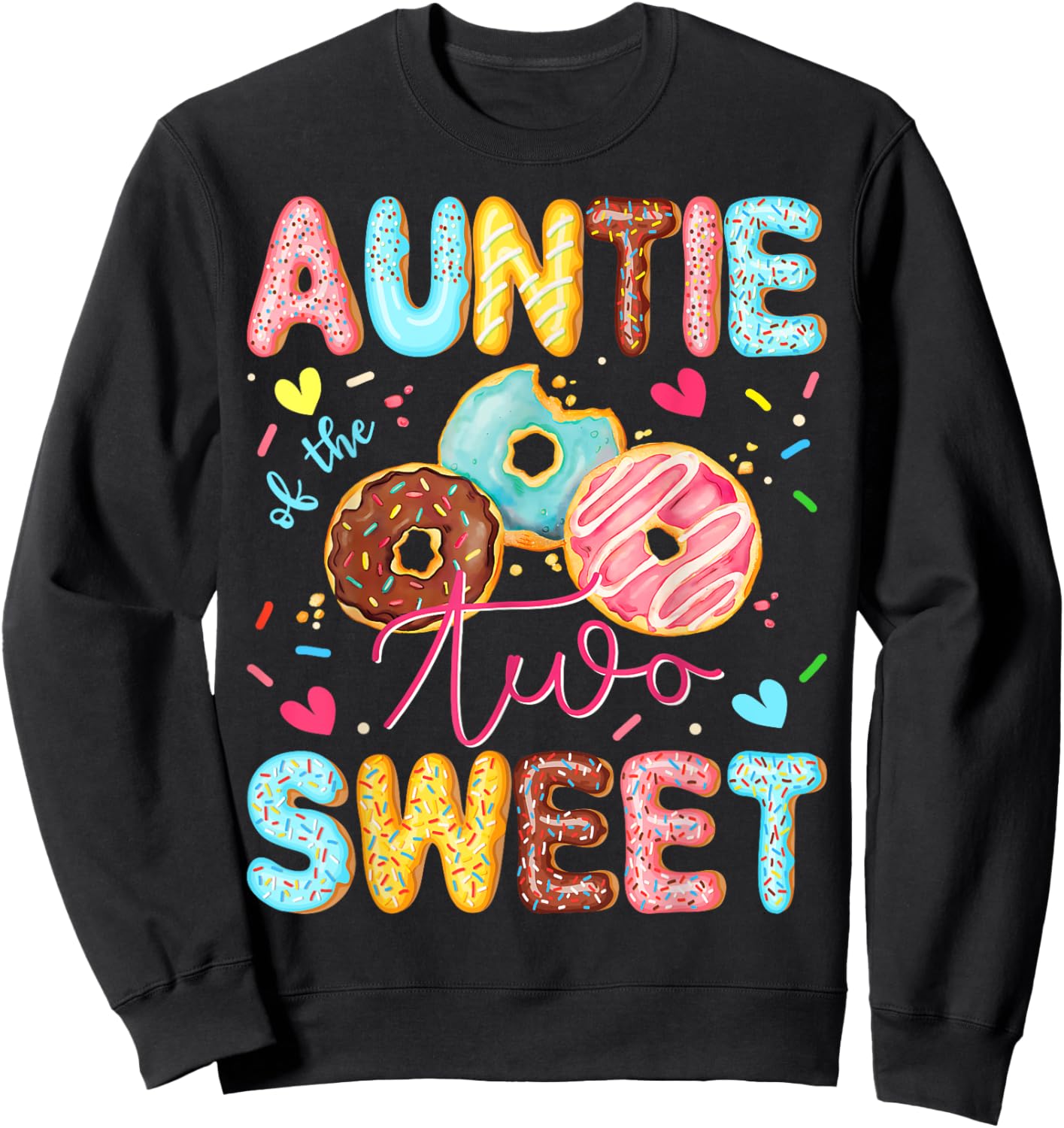 Auntie Of The Two Sweet 2Nd Birthday Girl Donut Lover Sweatshirt - Sweatshirt | Black
