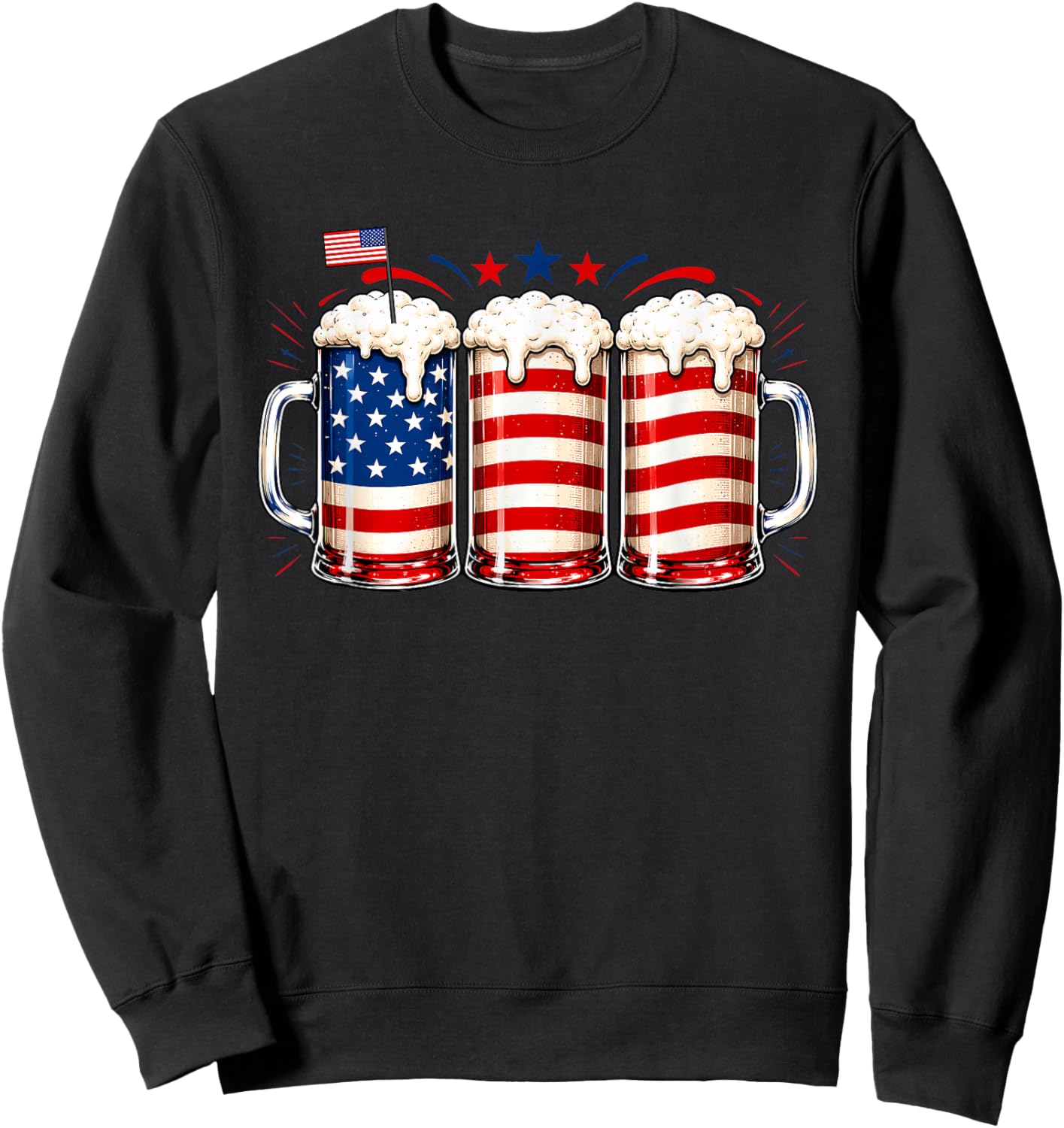Beer American Flag Fourth of July Drinking USA Patriotic Men Sweatshirt - Sweatshirt | Black