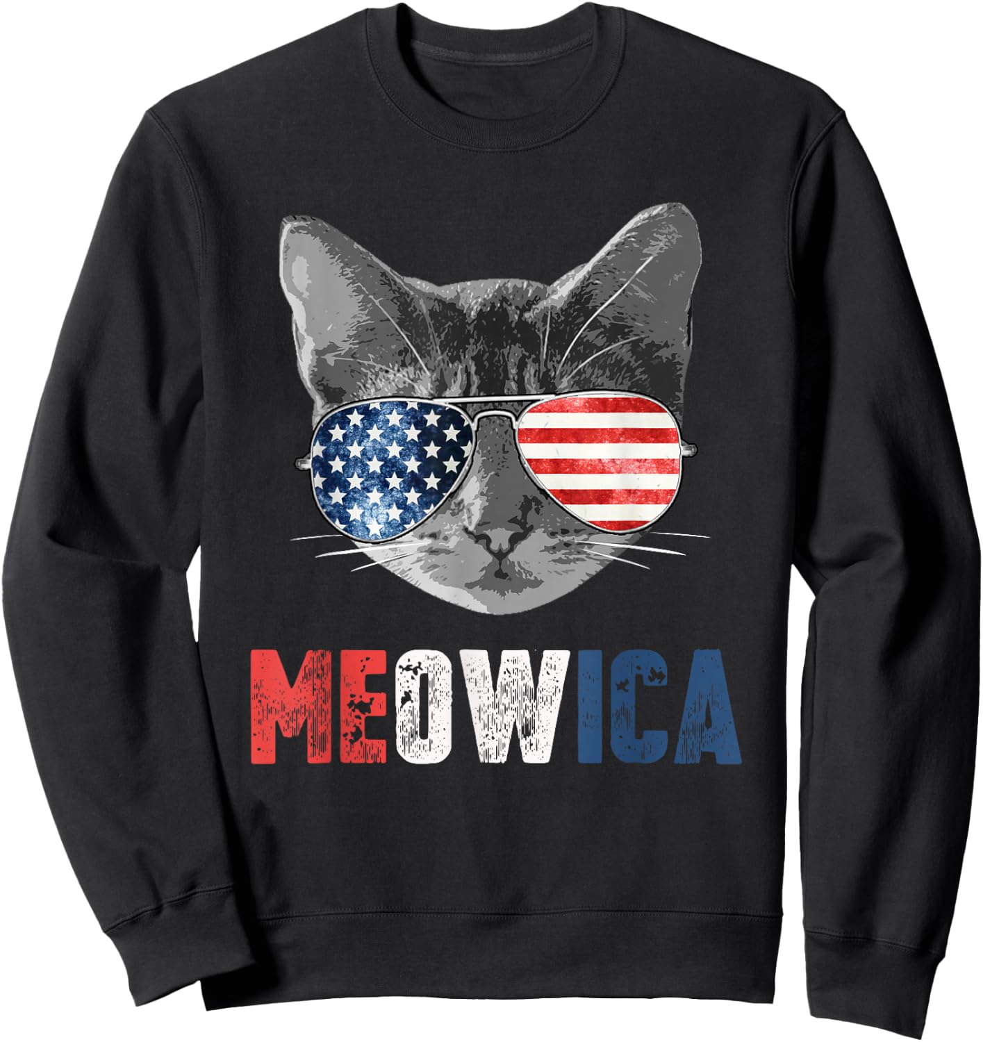 4th of July Shirt Meowica American Flag Cat Sweatshirt - Sweatshirt | Black