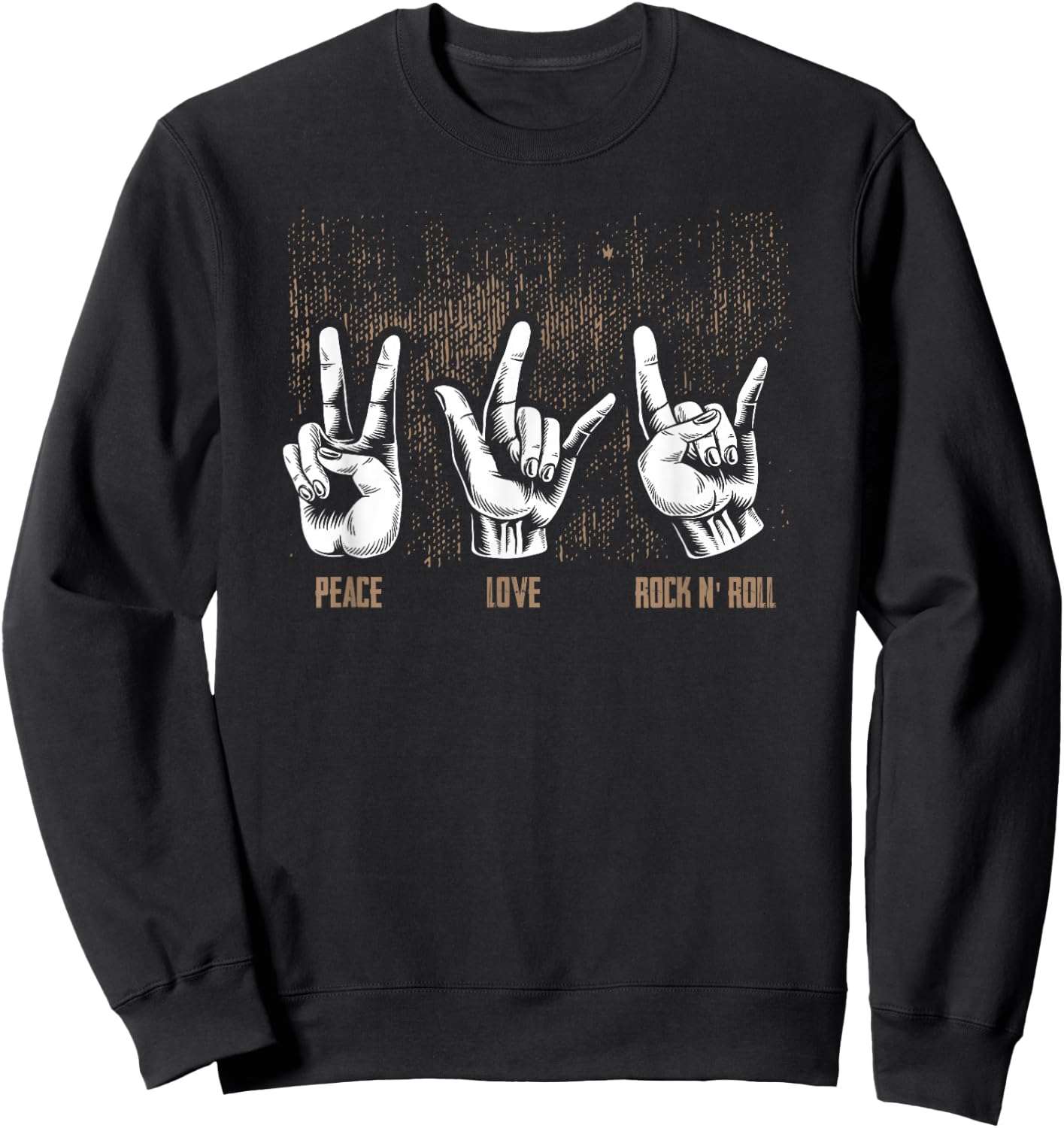Peace Love Rock and Roll Guitar Hippie Hand Signs Sweatshirt - Sweatshirt | Black